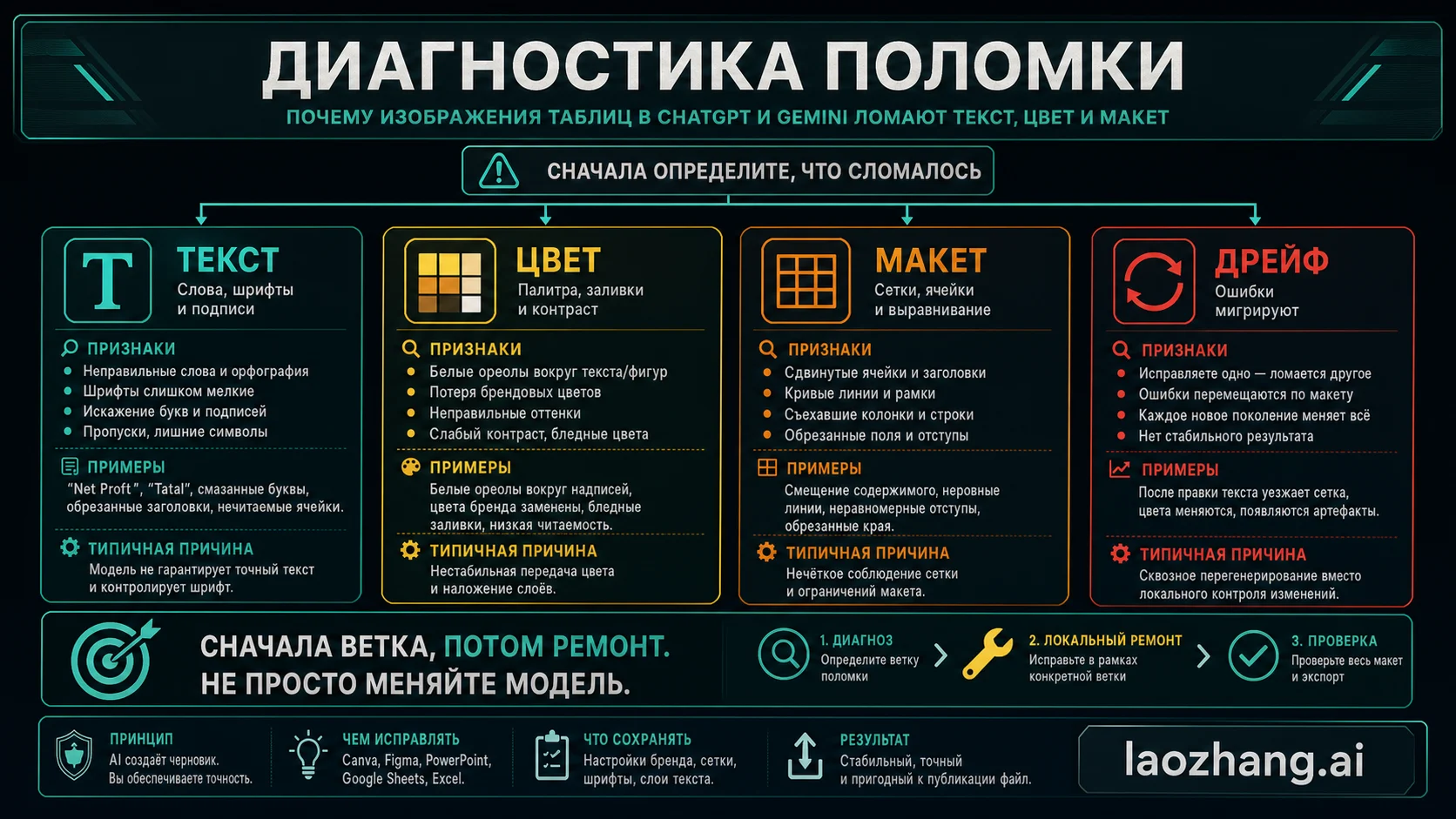 Классификатор проблем текста, цвета, макета и дрейфа в AI-изображениях рабочих таблиц.