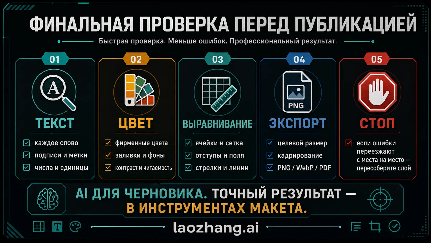 Финальный чеклист проверки AI-сгенерированной рабочей таблицы перед публикацией.