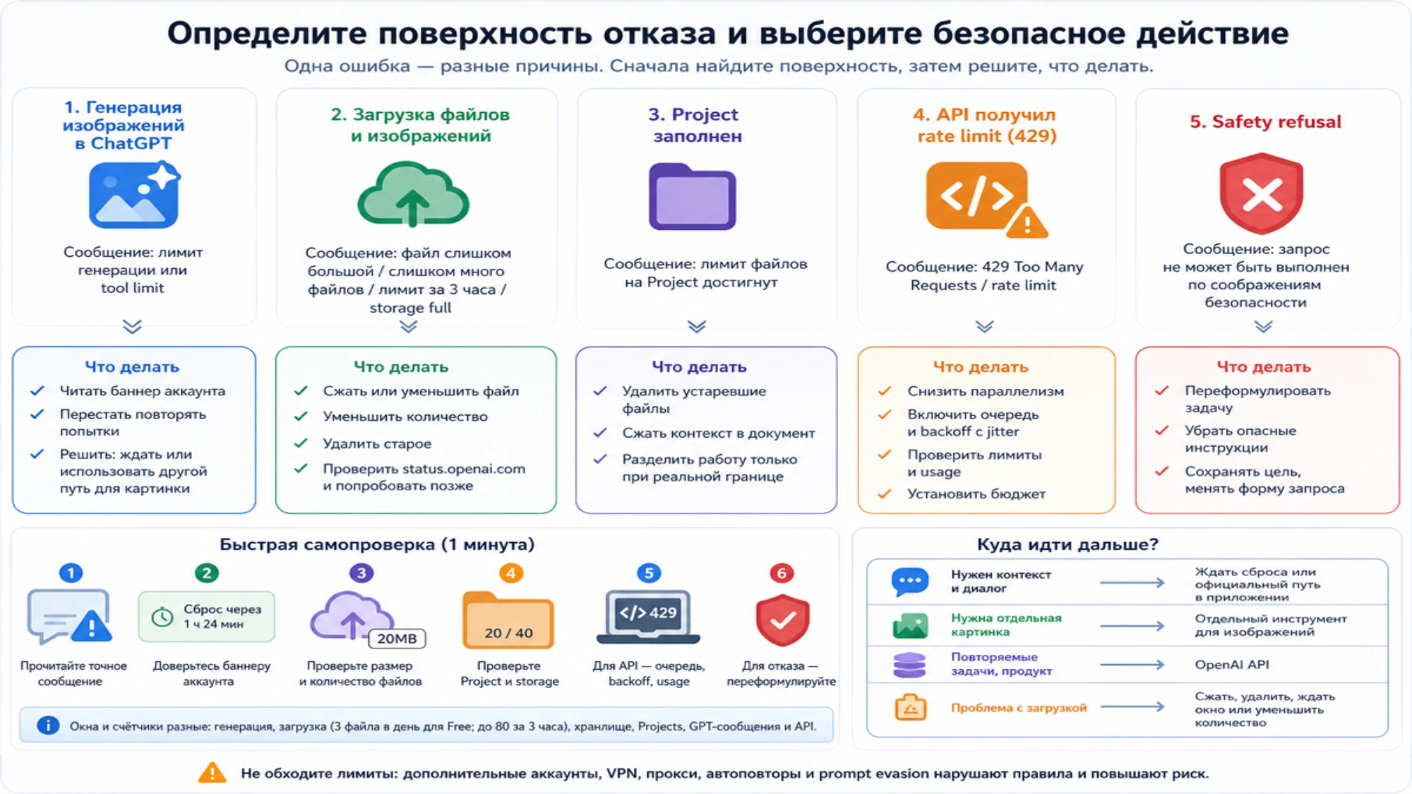Иллюстрация к статье, разделяющая генерацию, загрузки, хранилище, Projects и API в ChatGPT