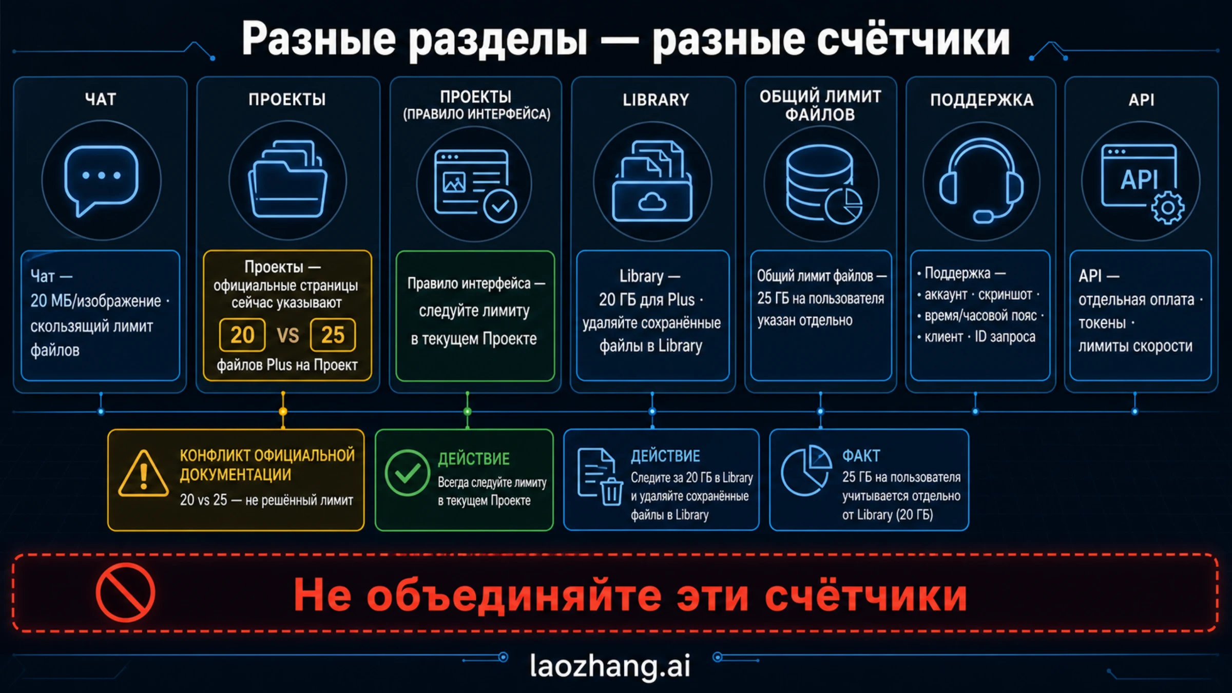 Карта чата, Project, Library, файлового лимита, поддержки и API