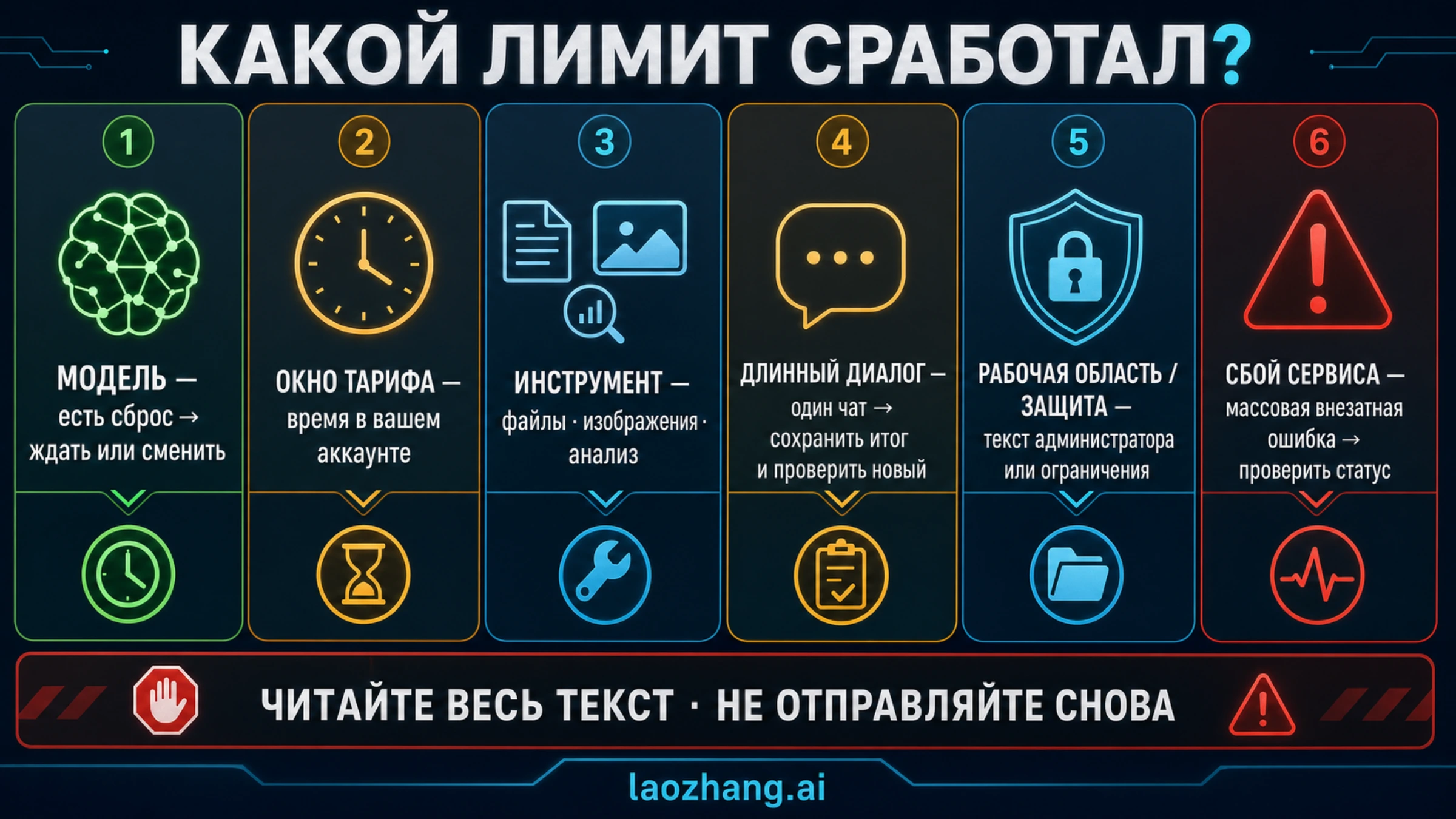 Шесть маршрутов для лимита ChatGPT: модель, тариф, функция, разговор, рабочее пространство или защита, сервисный инцидент