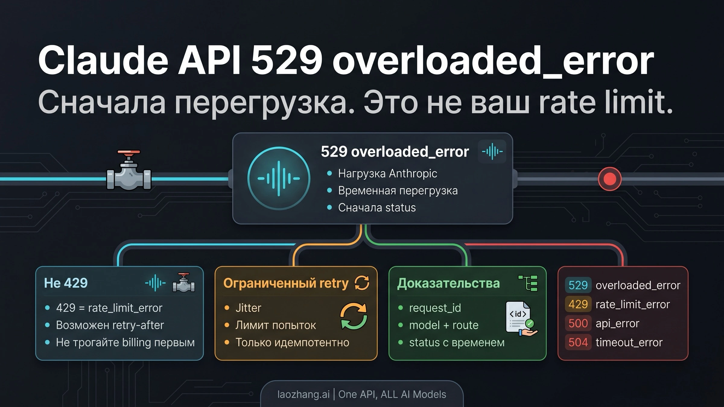 Перегрузка Claude API 529, ограниченные повторы и данные запроса для диагностики
