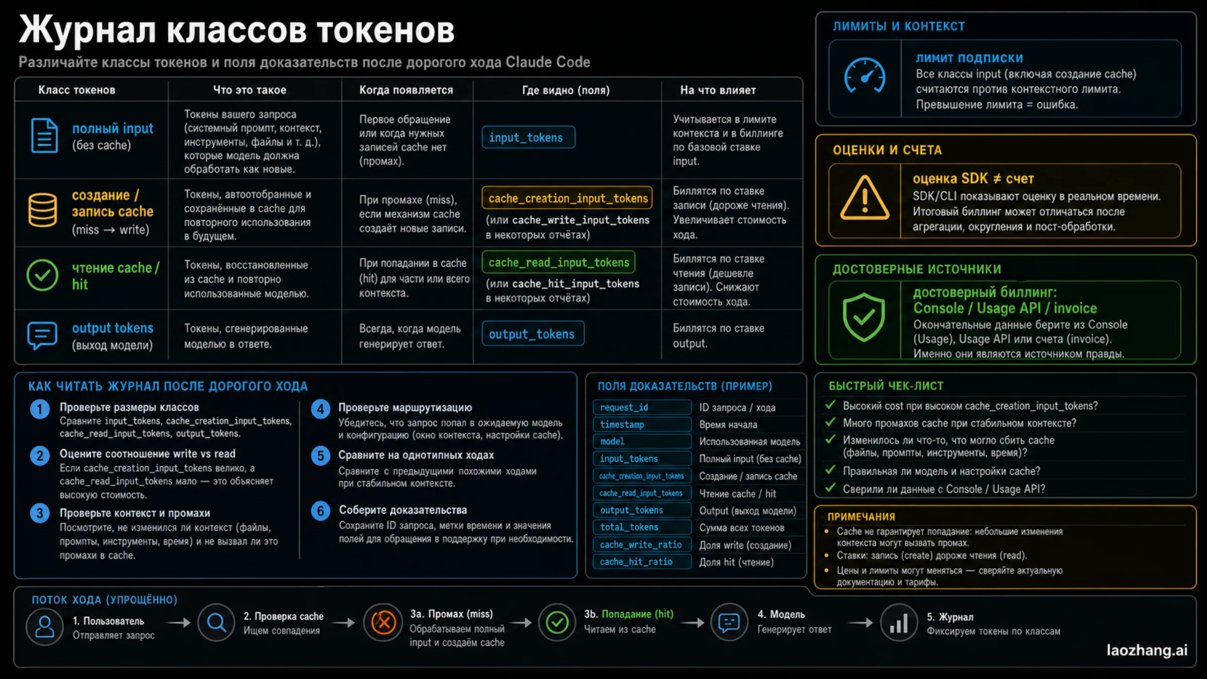 Реестр cache creation и cache read токенов Claude Code