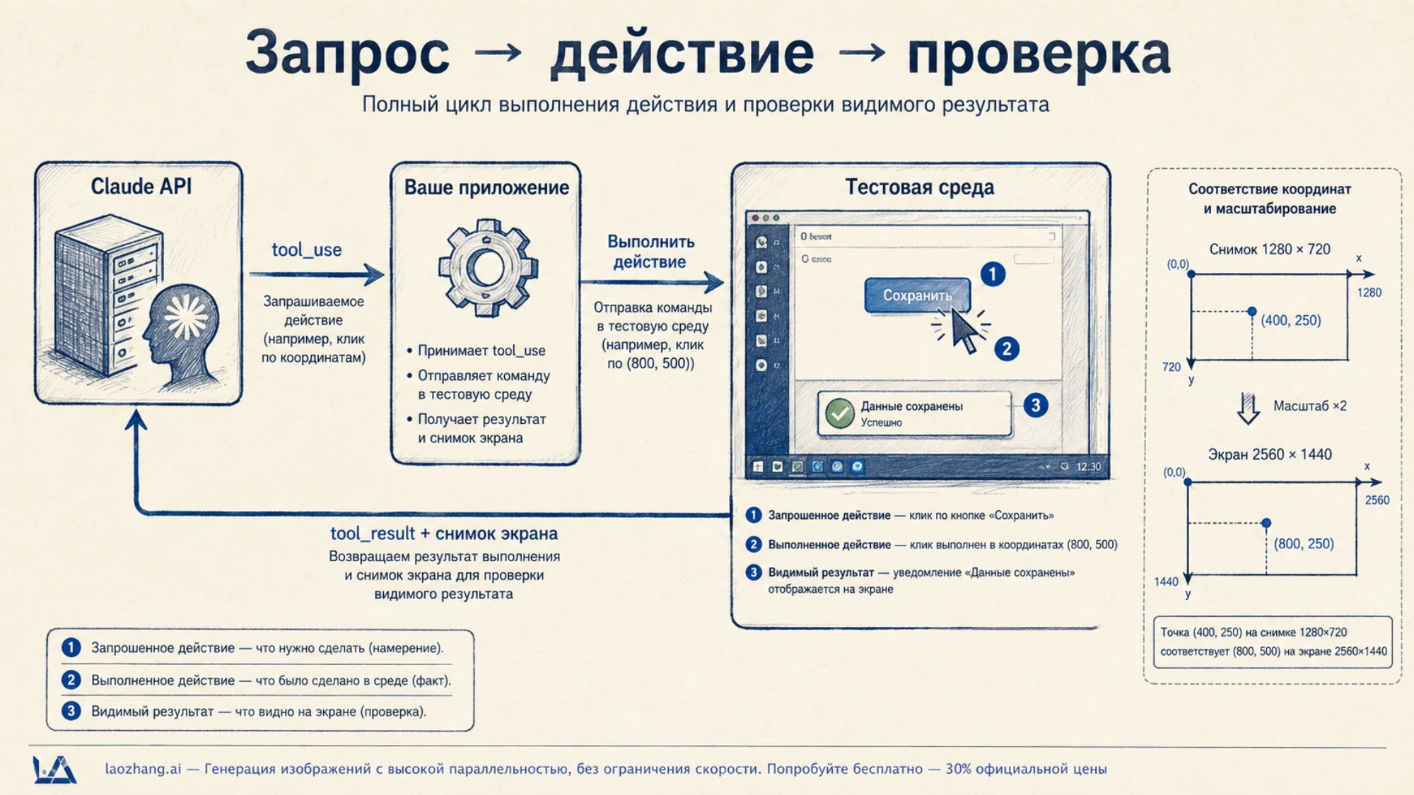 Цикл запроса, выполнения действия и проверки снимка с пересчётом координат
