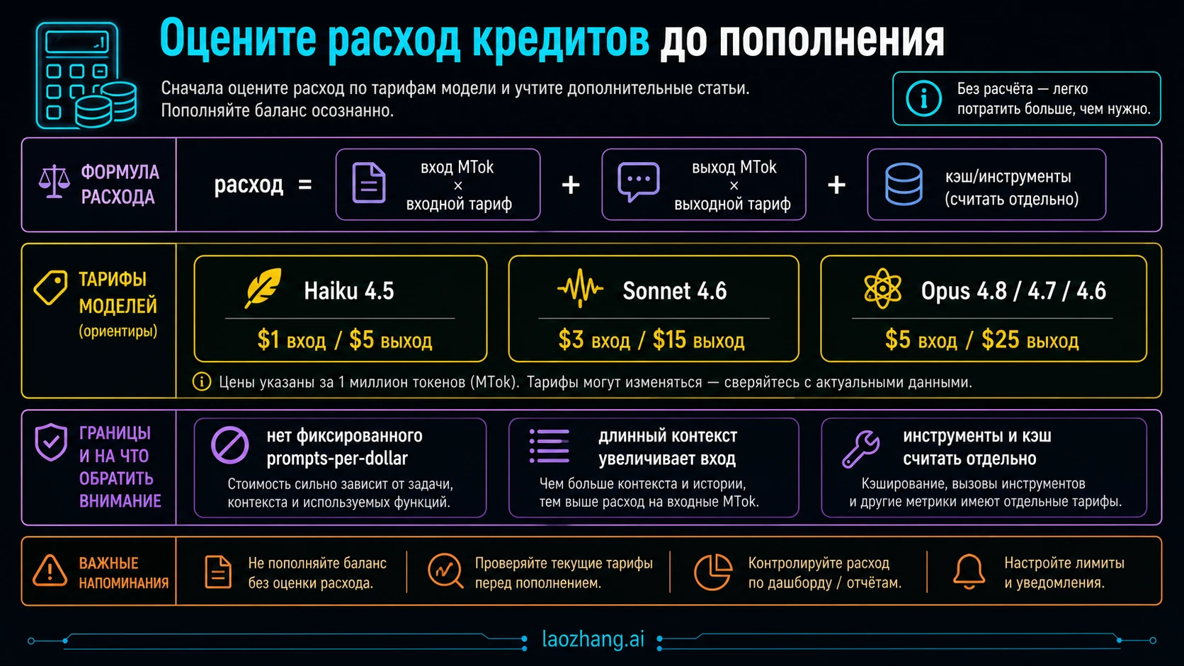 Калькулятор расхода кредитов Claude с тарифными ориентирами API