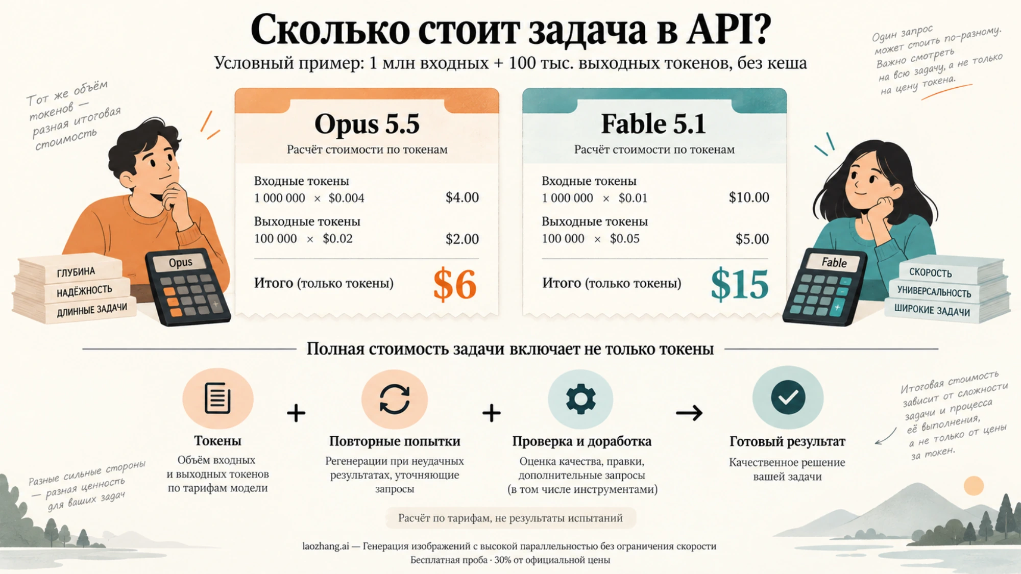 Условные расходы на токены Opus 5.5 и Fable 5.1 и составляющие полной стоимости задачи