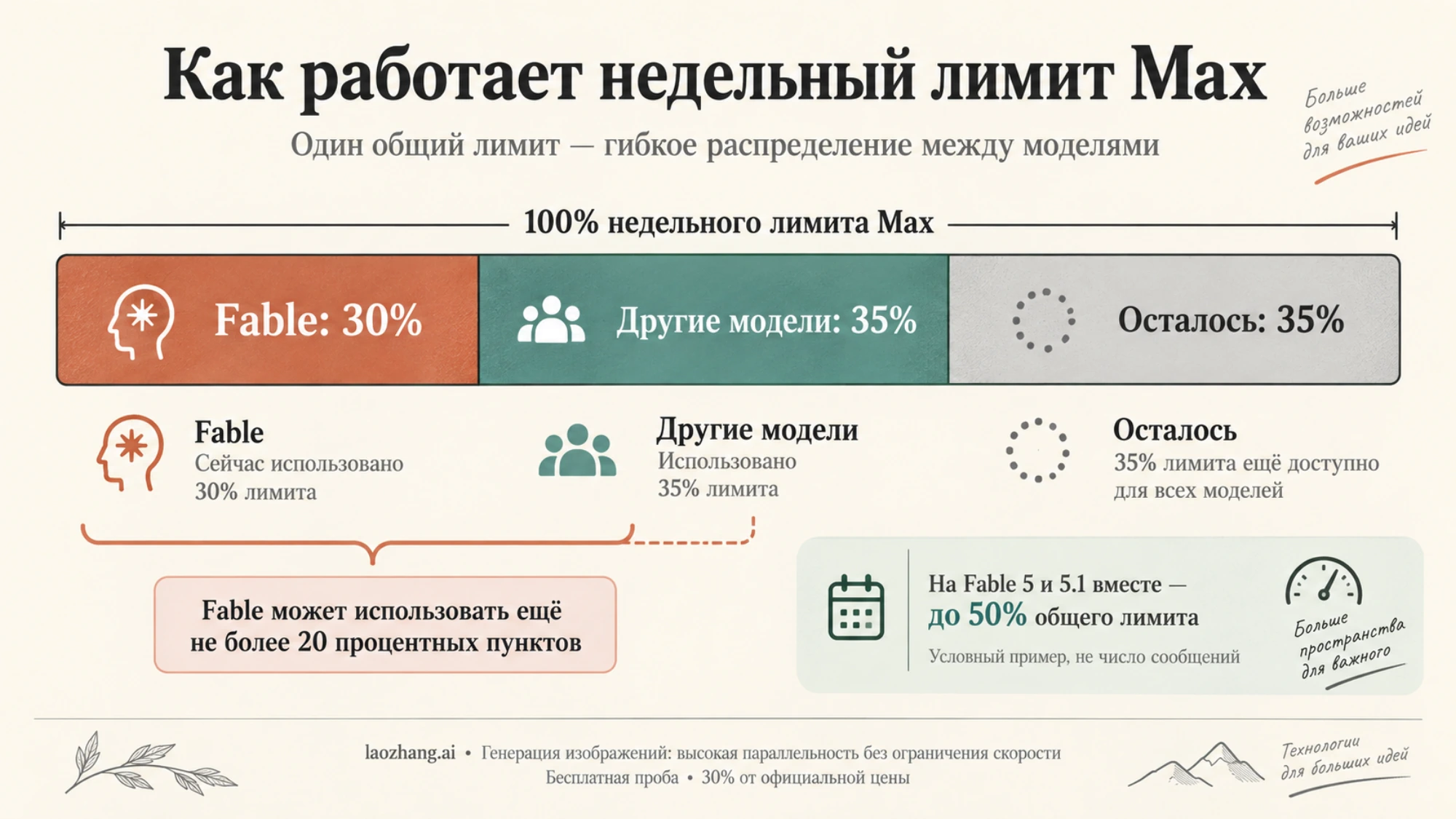 Условное распределение недельного лимита Max между Fable, другими моделями и остатком