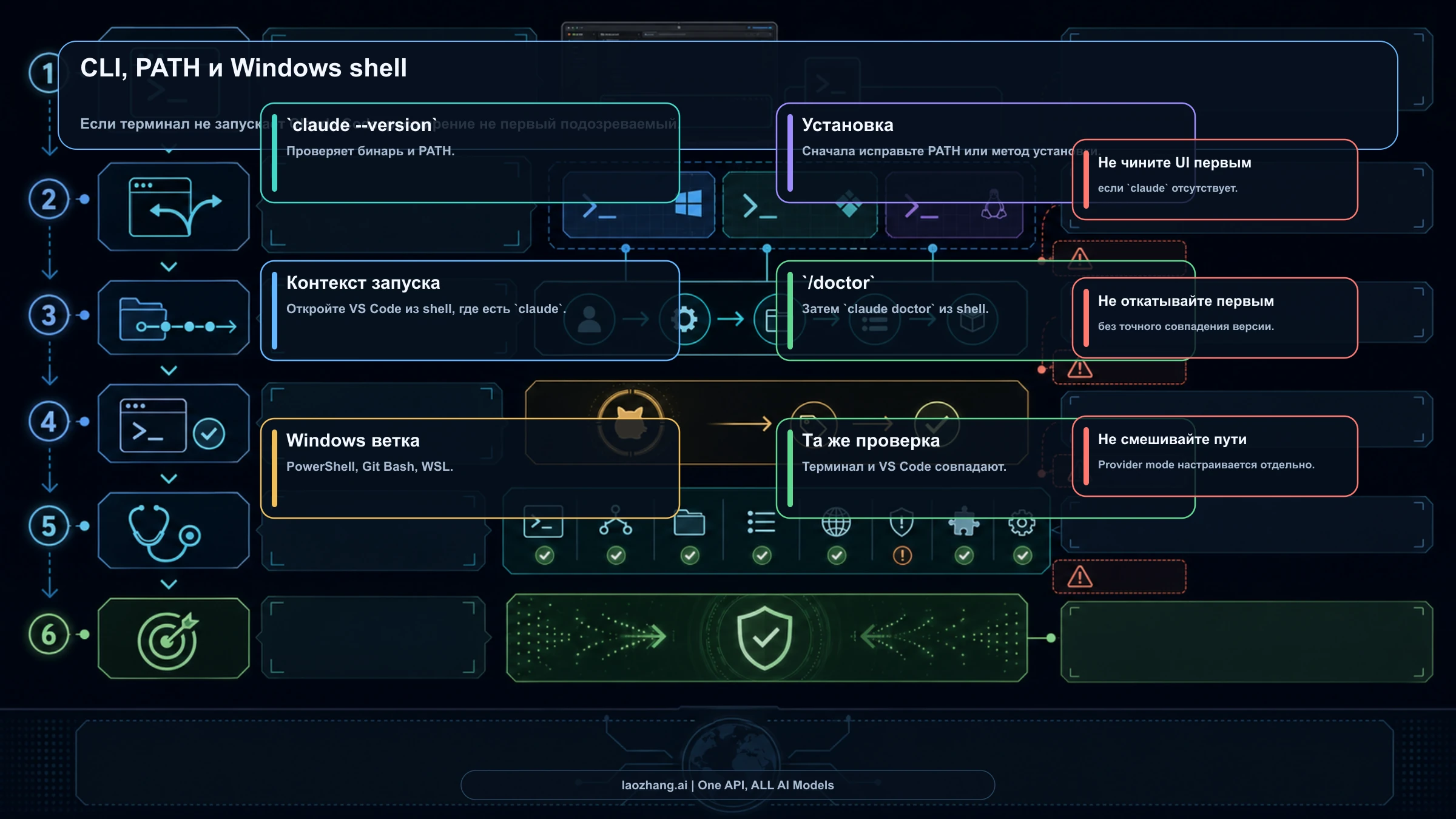 Лестница диагностики CLI и Windows shell