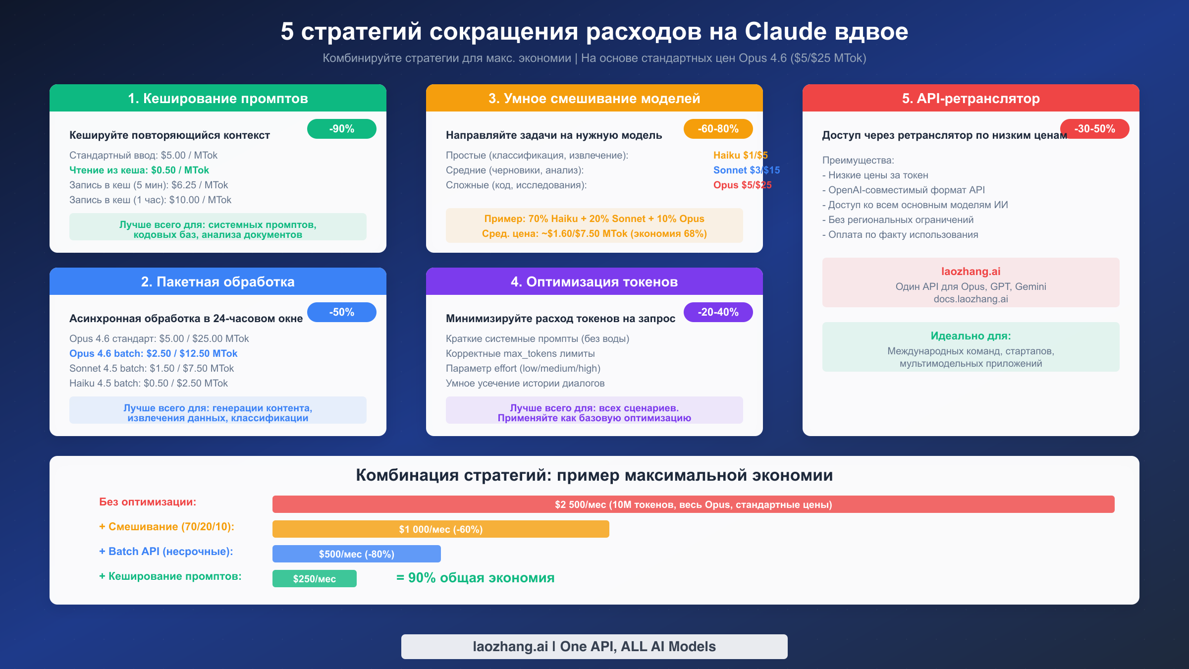 Пять стратегий оптимизации затрат на API Claude с процентами экономии от кэширования промптов до API-ретрансляторов