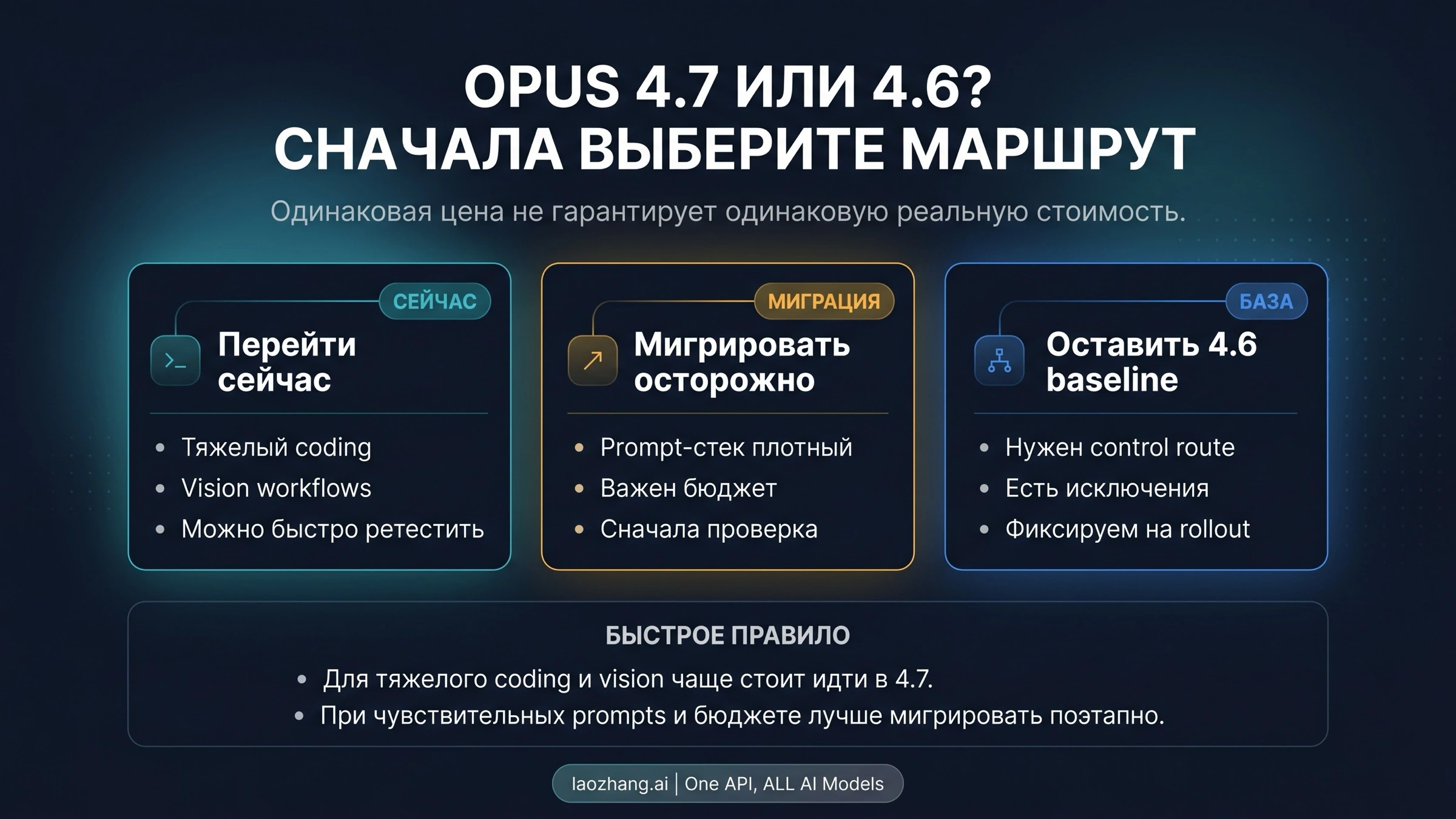 Три маршрута обновления: перейти на Claude Opus 4.7 сейчас, мигрировать осторожно или оставить Claude Opus 4.6 как baseline