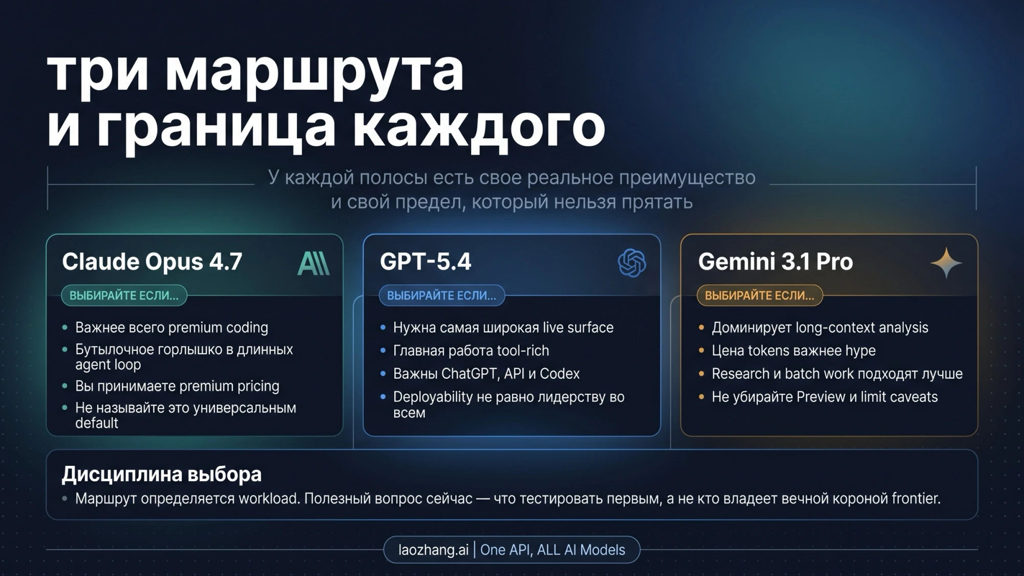 Три модели и условия выбора для разных рабочих задач