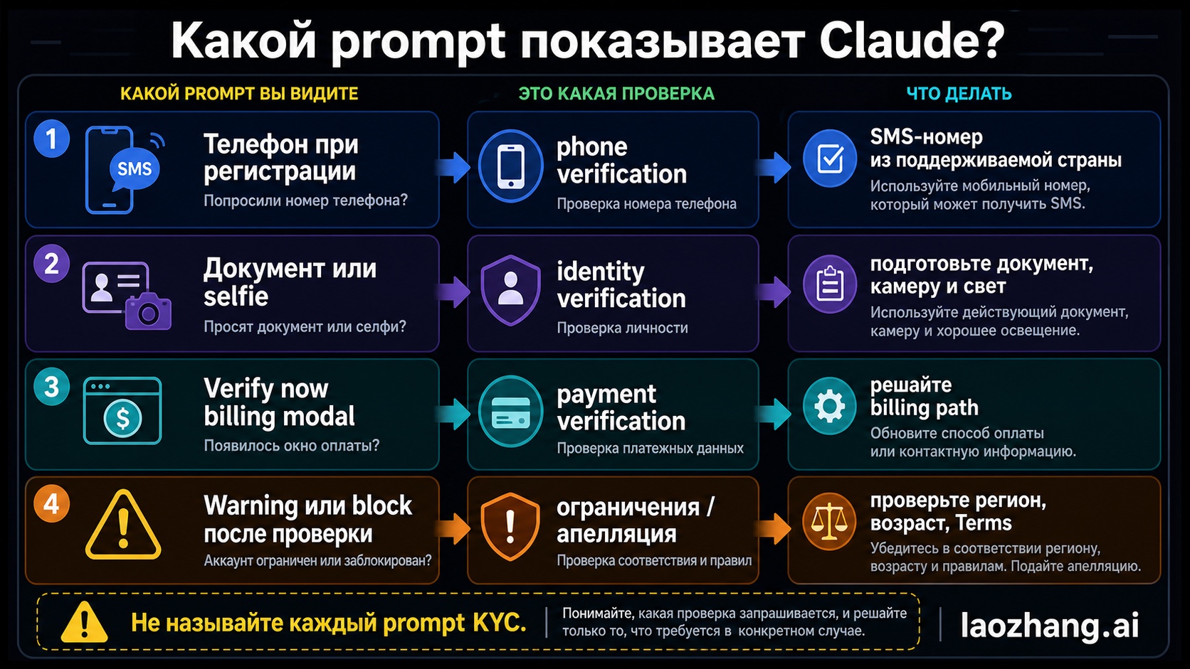 Карта веток Claude: телефон, личность, оплата и ограничения
