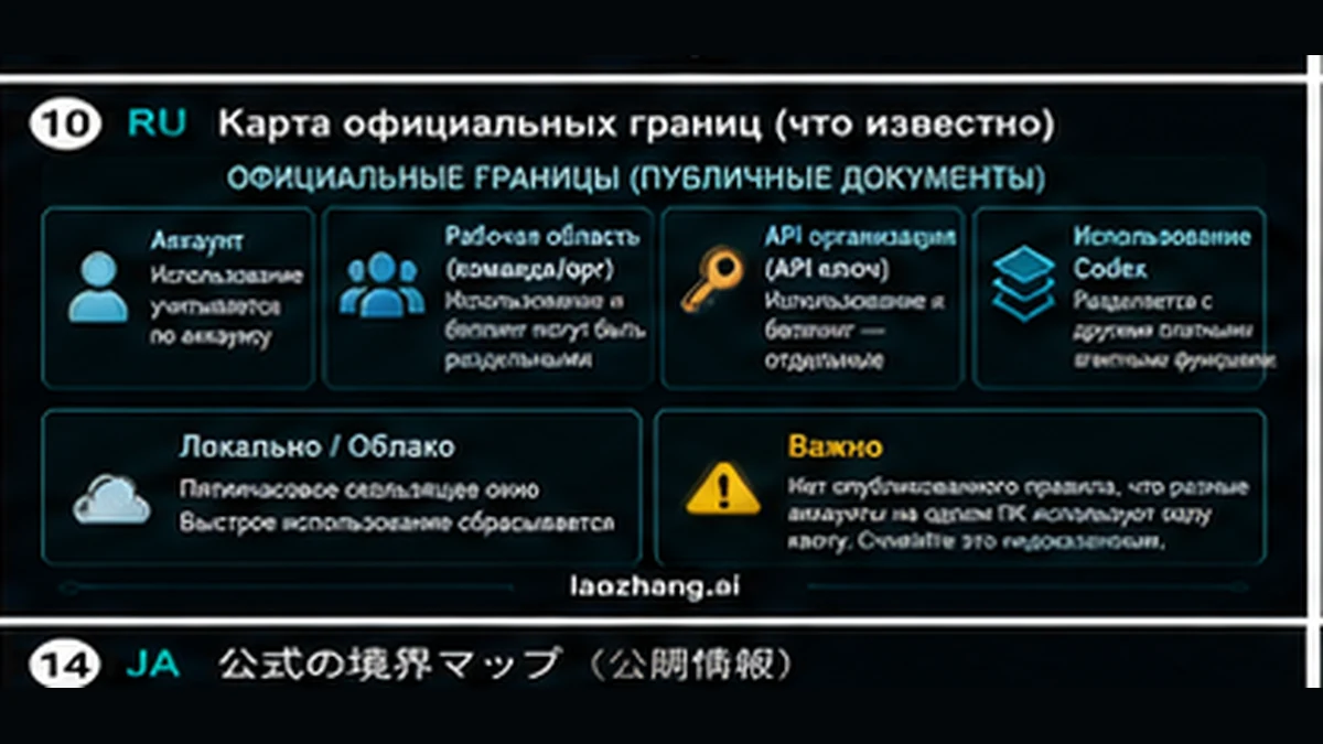 Официальные границы Codex: аккаунт, workspace, API organization и функции