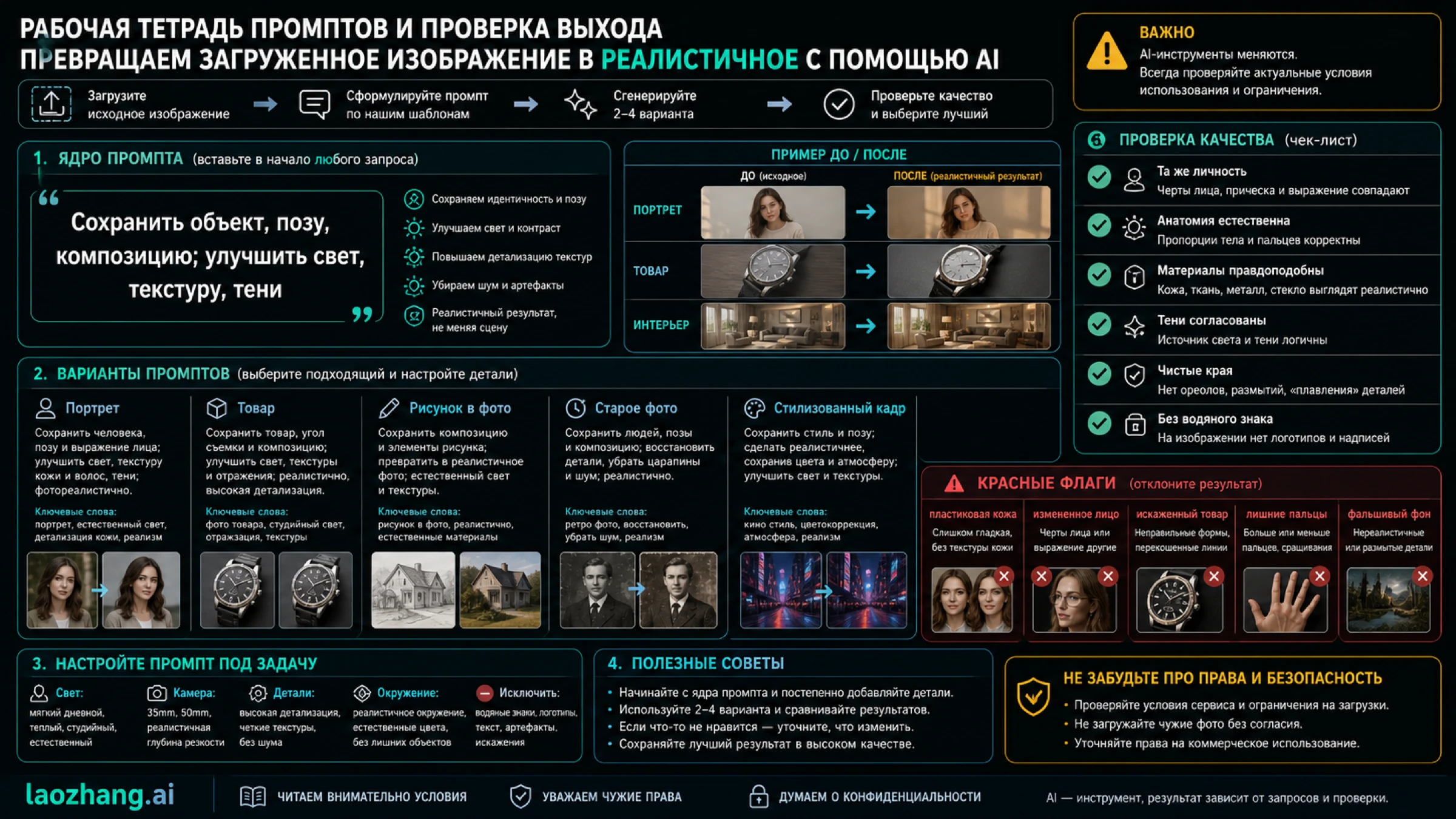 Сначала пишите сохранение, затем проверяйте личность, анатомию, материал, тени, края и водяной знак