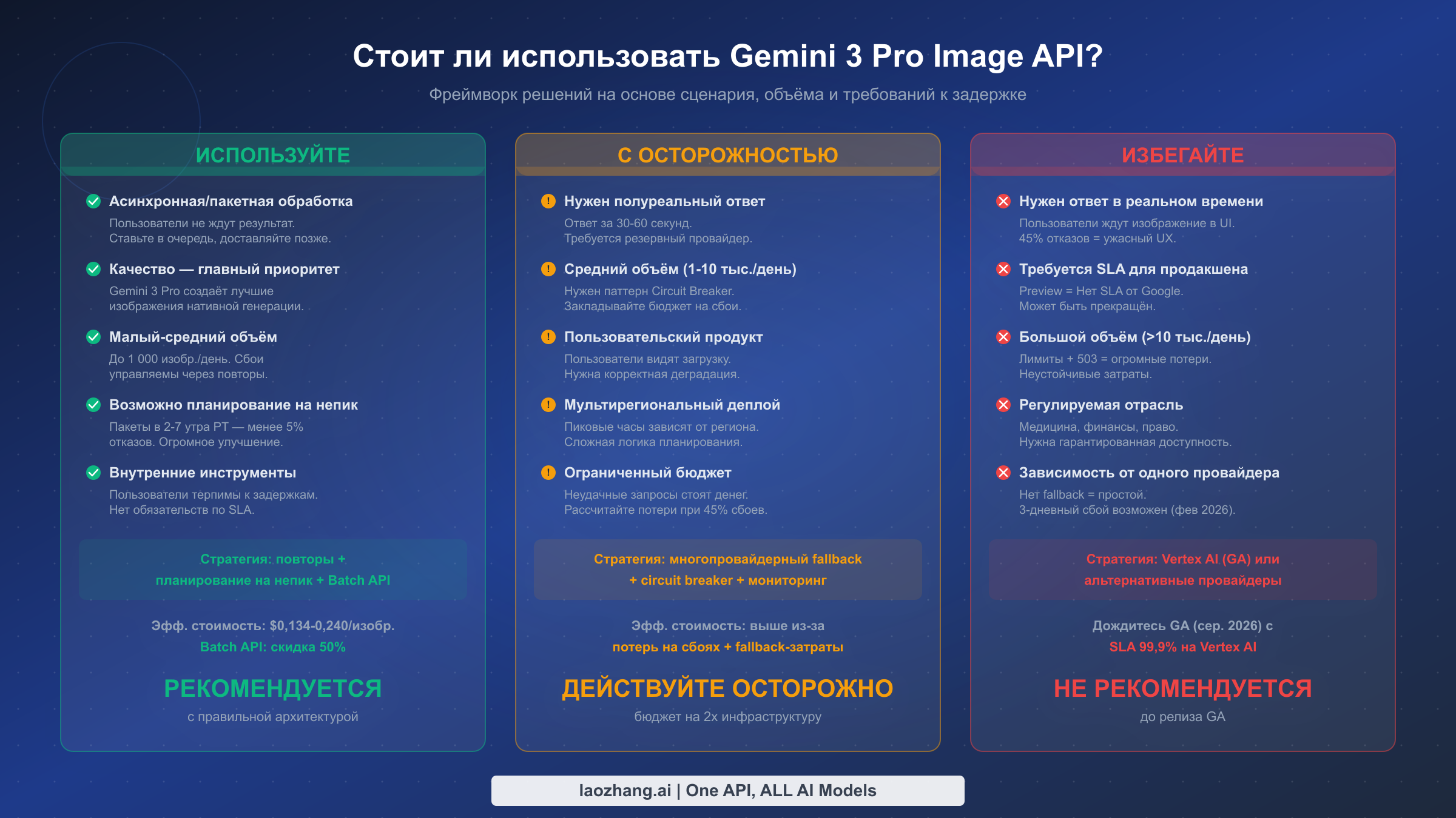 Фреймворк принятия решений: когда использовать, когда с осторожностью, когда избегать Gemini 3 Pro Image API