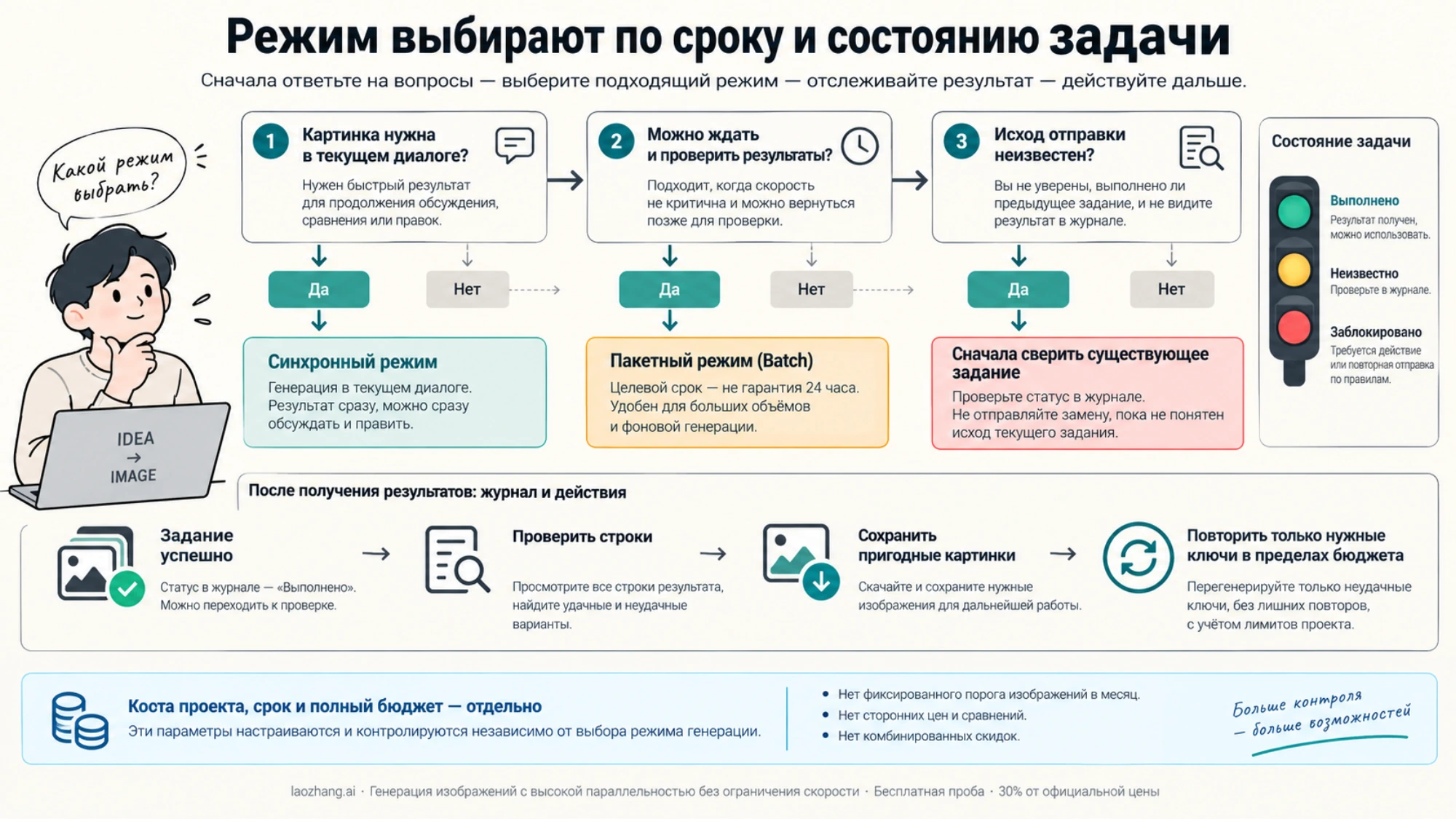 Выбор синхронной генерации или Batch по сроку задачи, сверка неизвестной отправки и проверка отдельных ключей