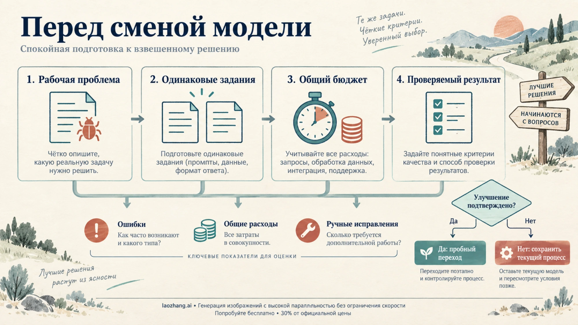 Подготовка к смене модели: рабочая проблема, одинаковые задания, общий бюджет и проверяемый результат