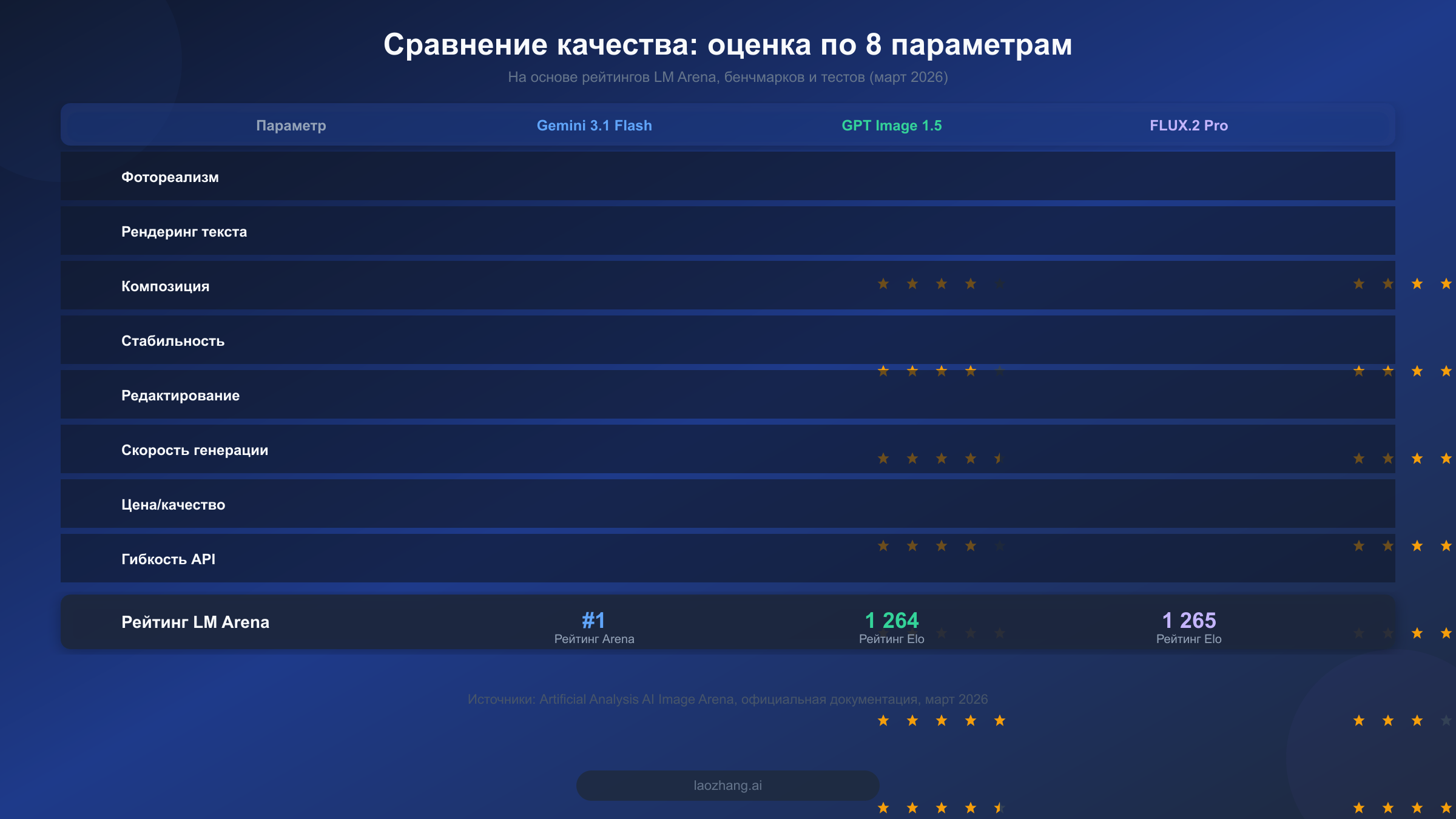 Диаграмма сравнения качества Gemini Flash, GPT Image 1.5 и FLUX.2 по 8 параметрам