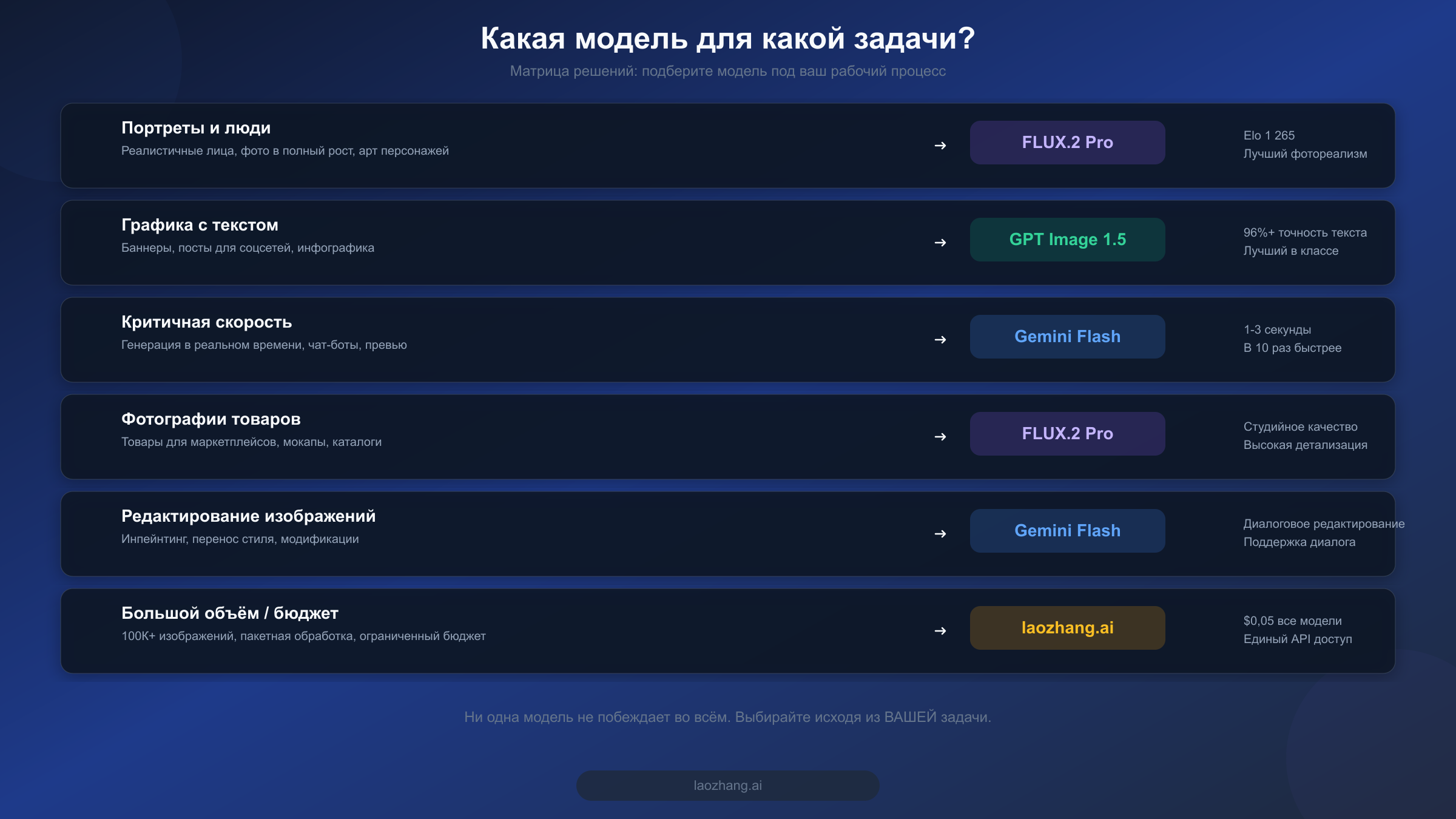 Матрица решений: сопоставление рабочих процессов с лучшей моделью генерации изображений ИИ