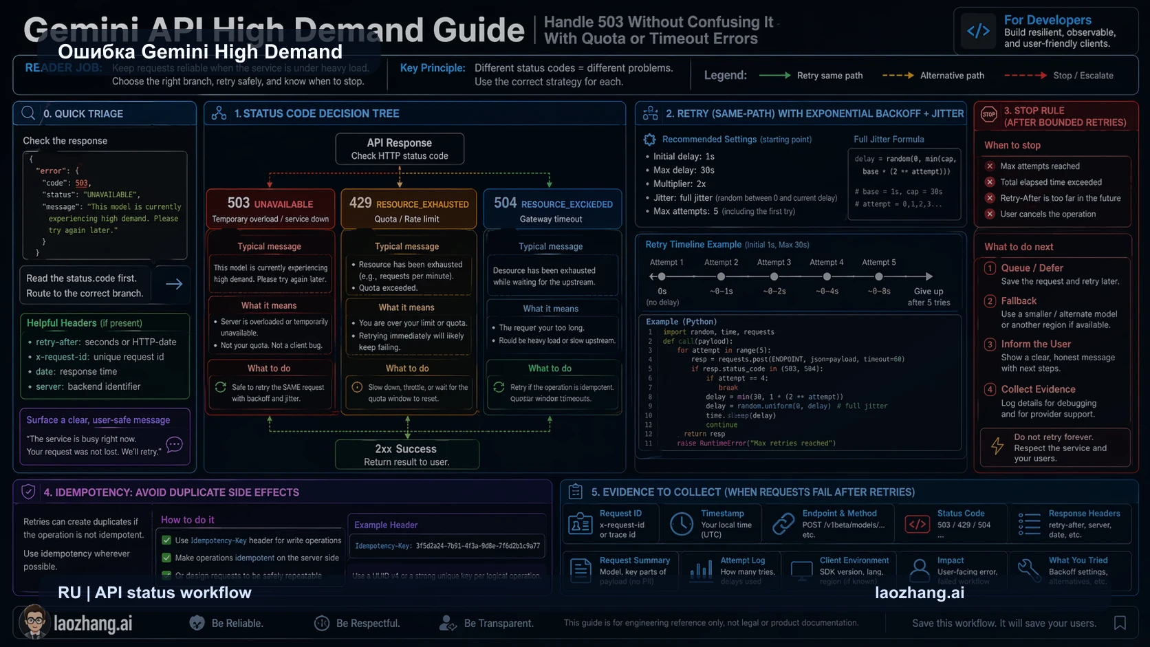 Рабочий процесс для Gemini API 503 429 504
