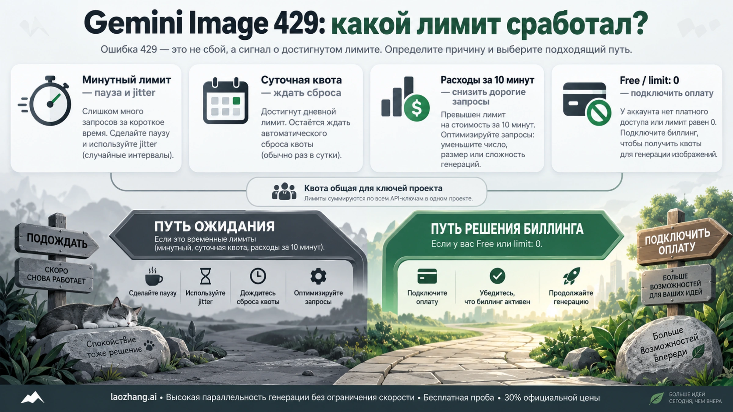 Сначала определите причину 429: минутный лимит, дневная квота, расходы или бесплатный проект