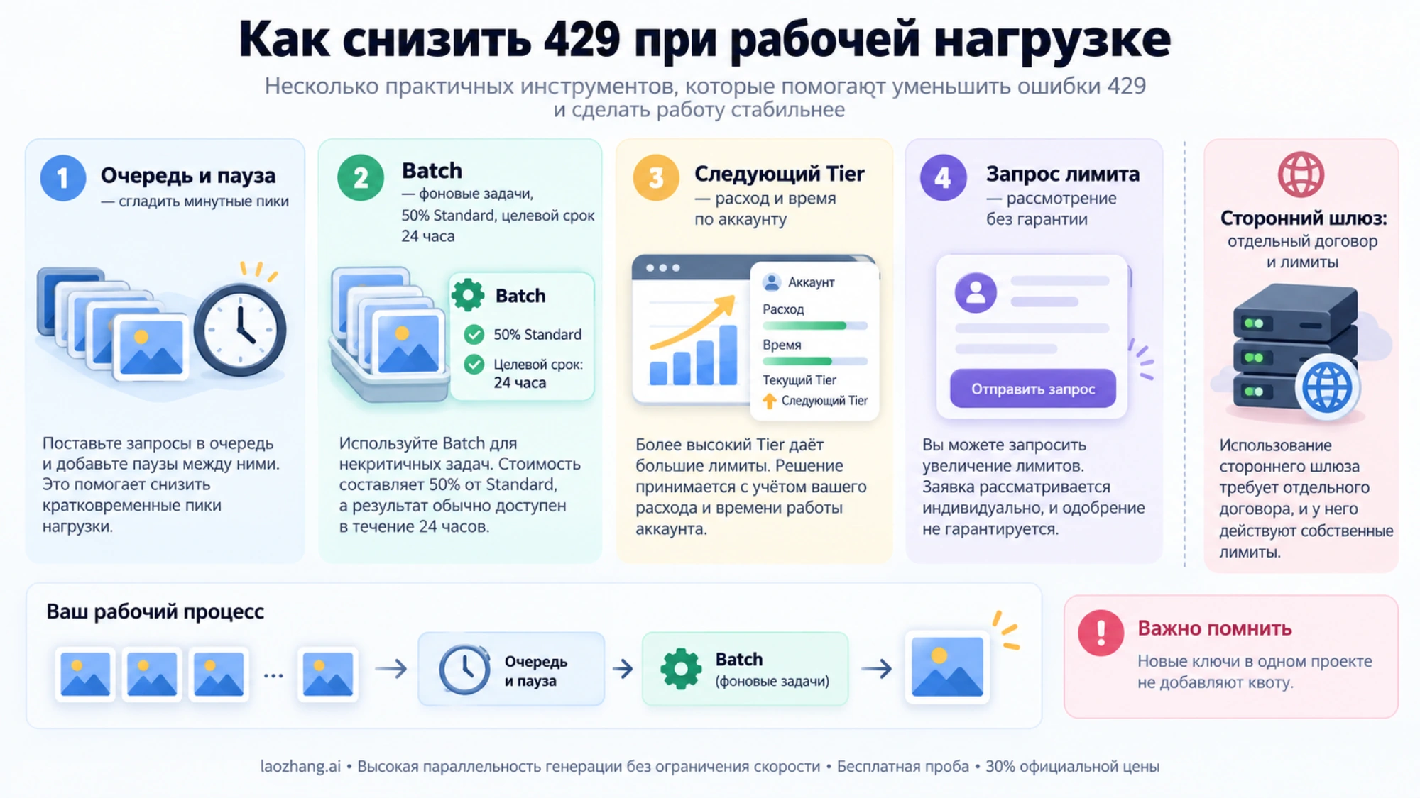 Способы снизить 429: очередь, Batch, повышение уровня и официальный запрос лимита