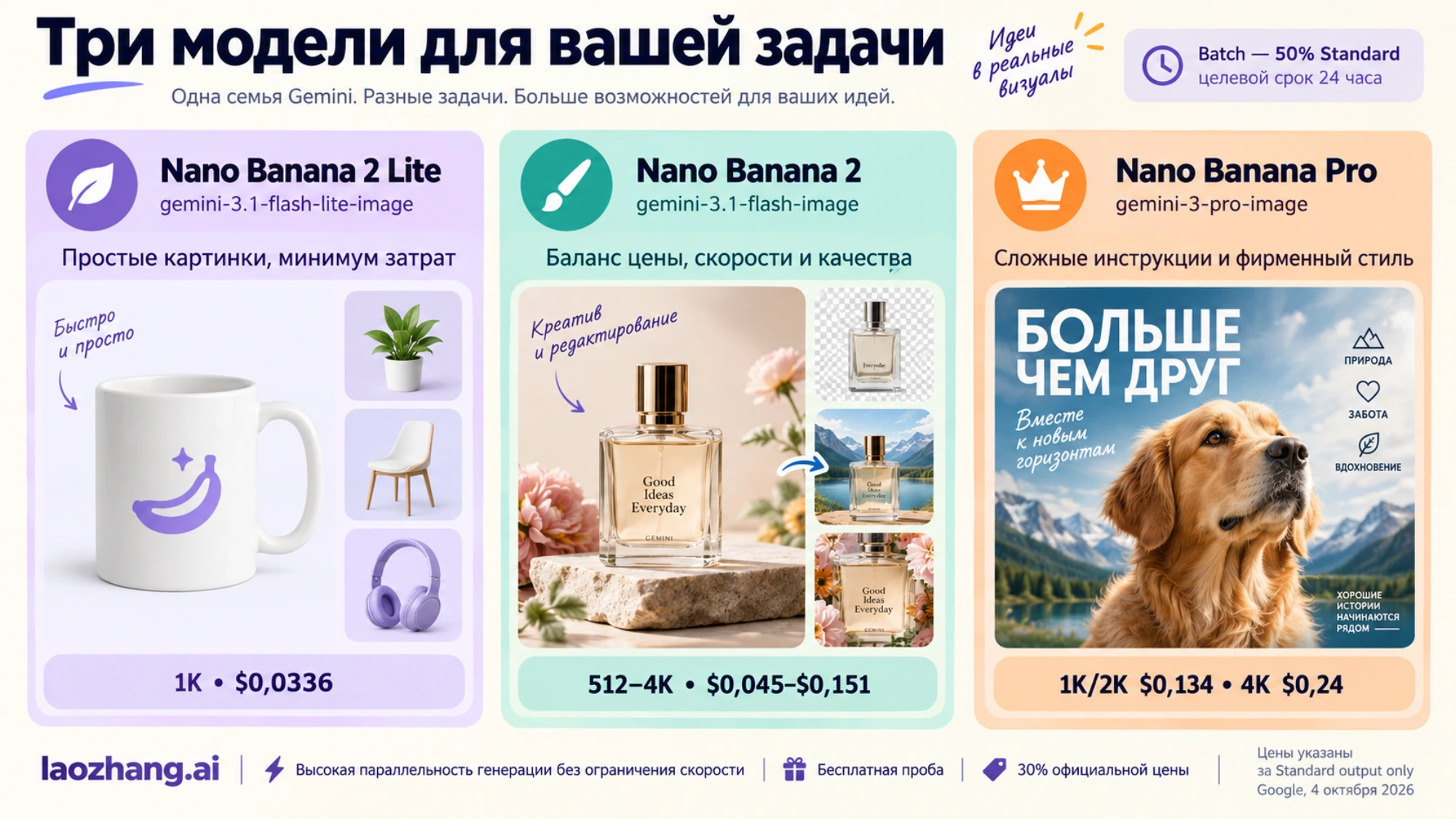 Выбор Nano Banana 2 Lite, Nano Banana 2 и Pro по задаче, размеру и цене Standard