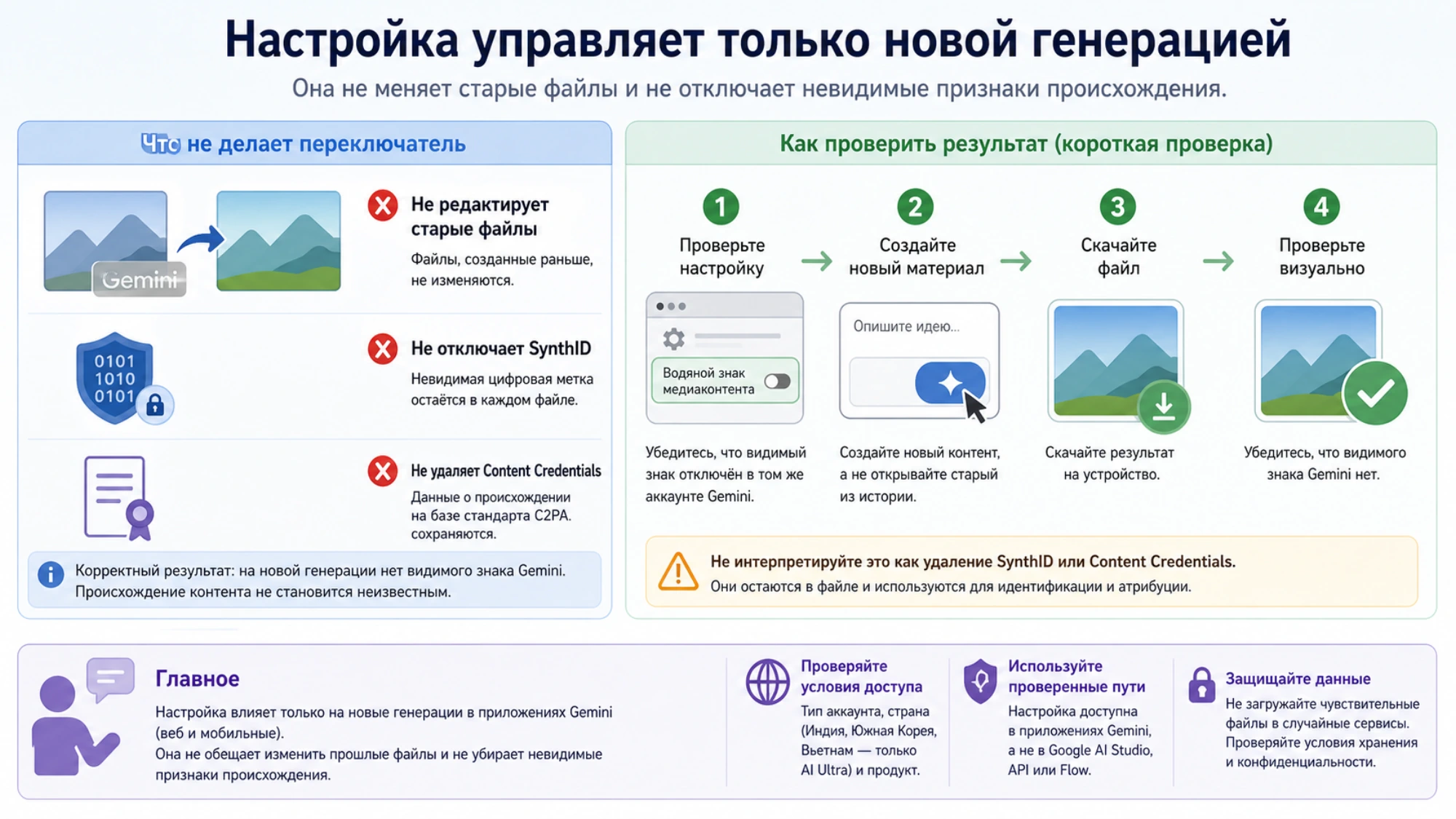 Наглядное различие между видимым знаком Gemini и сохраняющимися сигналами происхождения