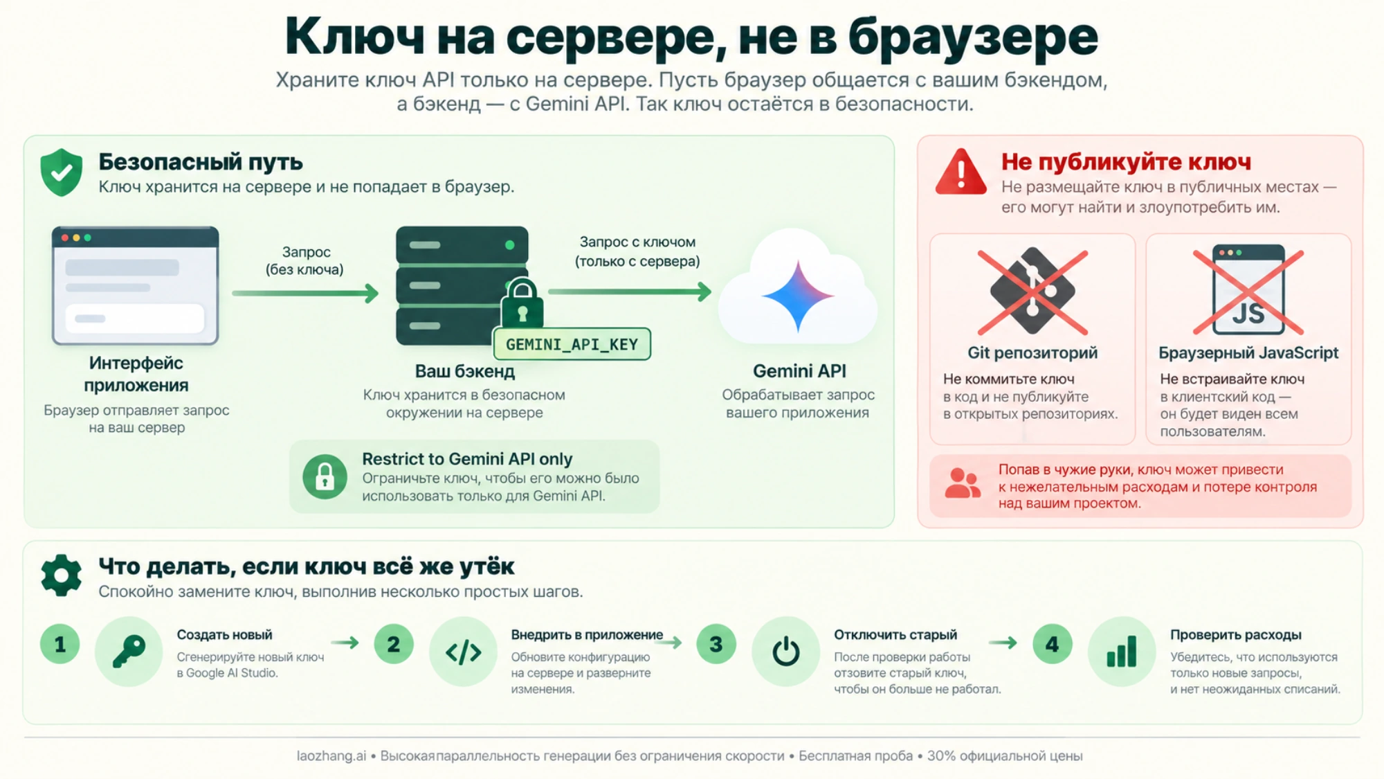 Серверное хранение ключа и порядок замены при утечке: создать, внедрить, отключить старый, проверить расходы