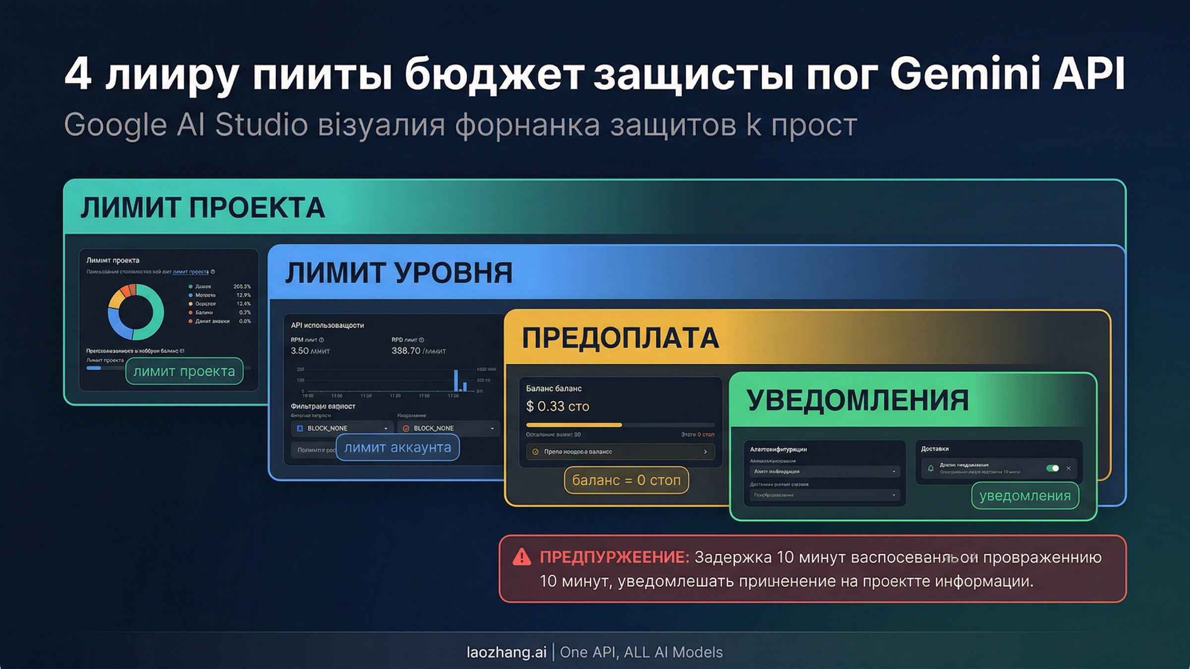 Четыре уровня защиты бюджета в Google AI Studio: лимиты проектов, тарифные лимиты, предоплатный баланс и оповещения