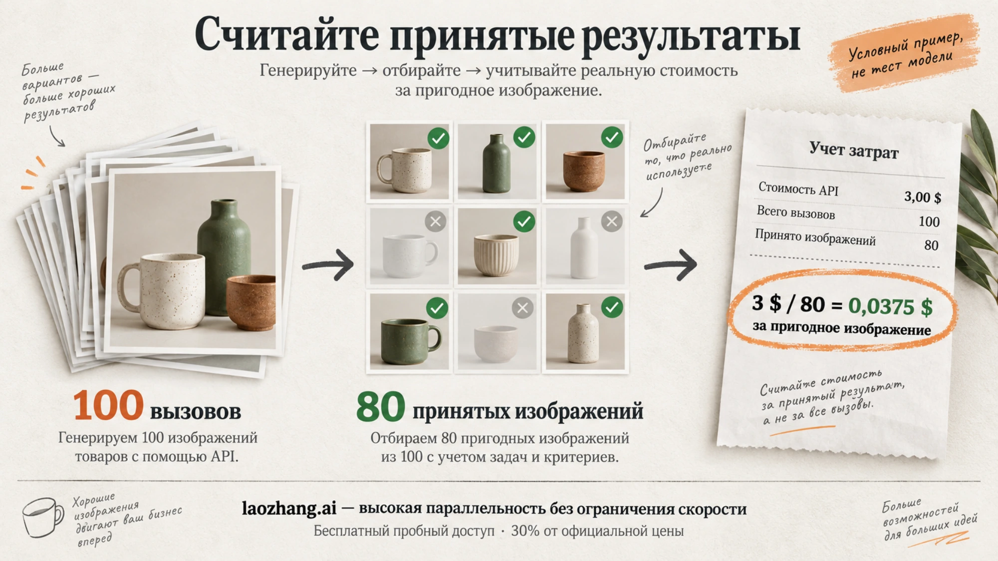 Условный расчёт себестоимости: 100 вызовов за 3 доллара и 80 принятых изображений