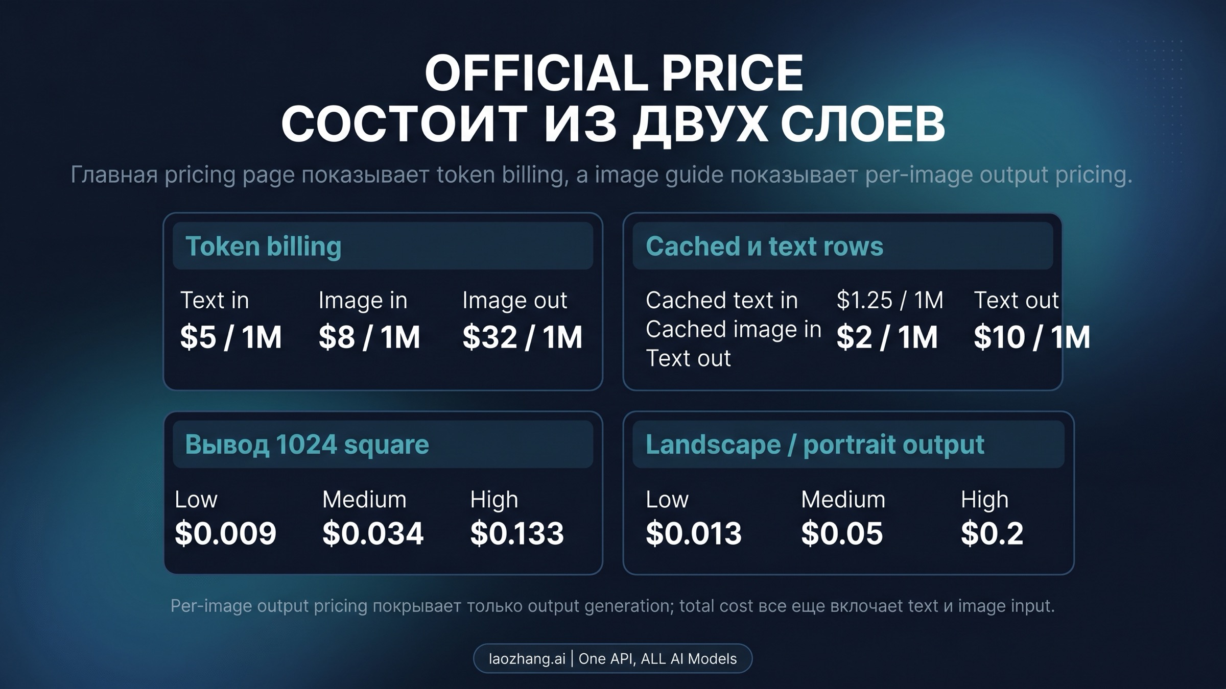 Доска, которая визуально разводит token billing и per-image output pricing