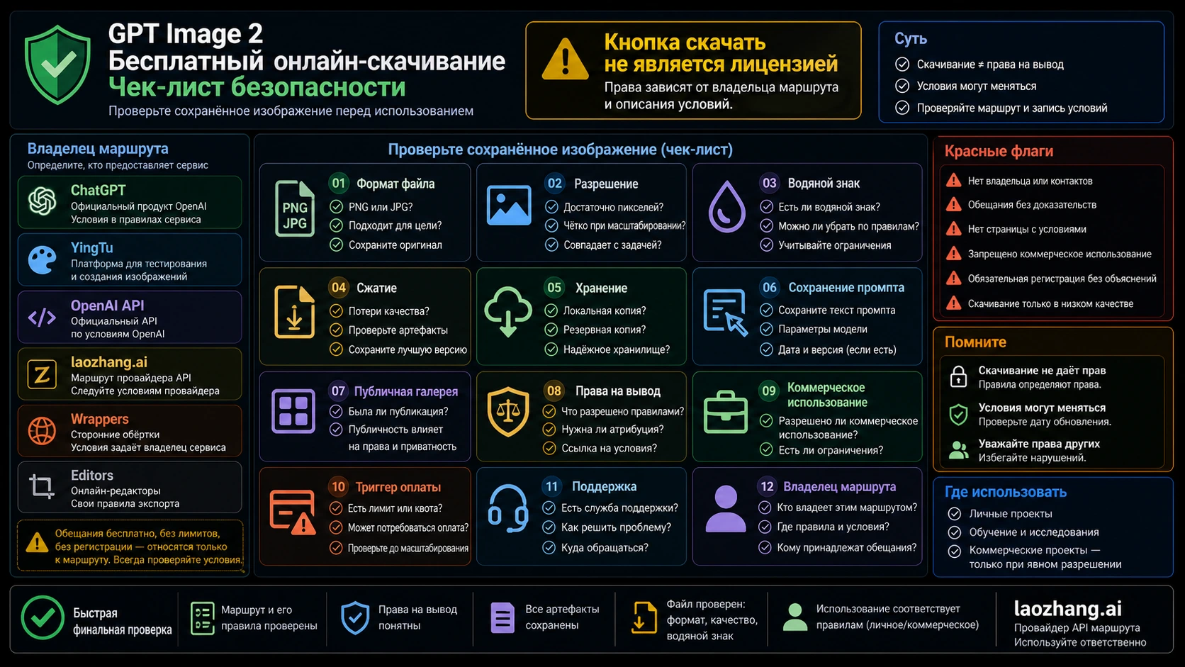 Чеклист загрузки GPT Image 2: формат, водяной знак, хранение, права и платежные триггеры