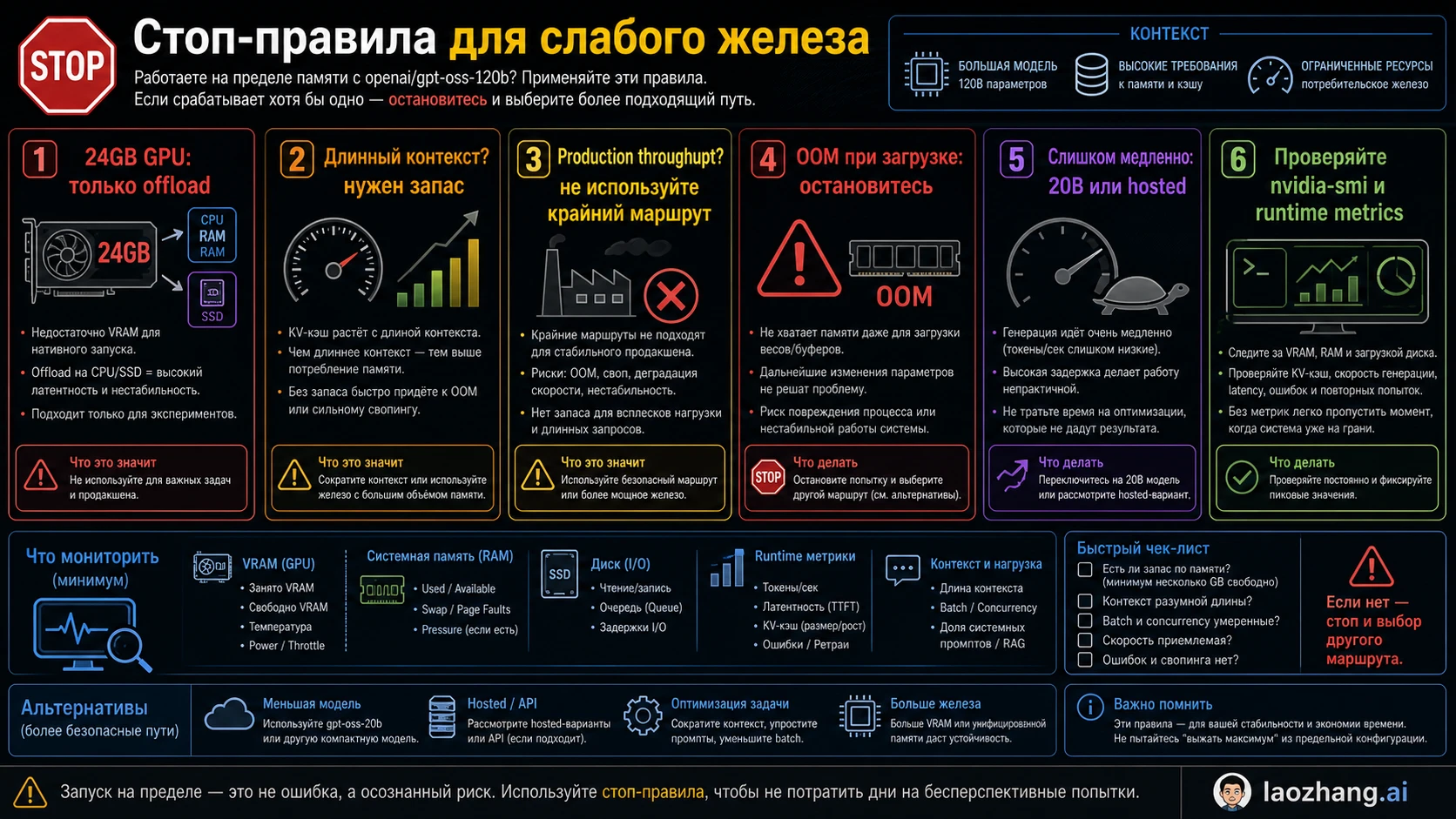Правила остановки для слабого железа при запуске GPT-OSS 120B