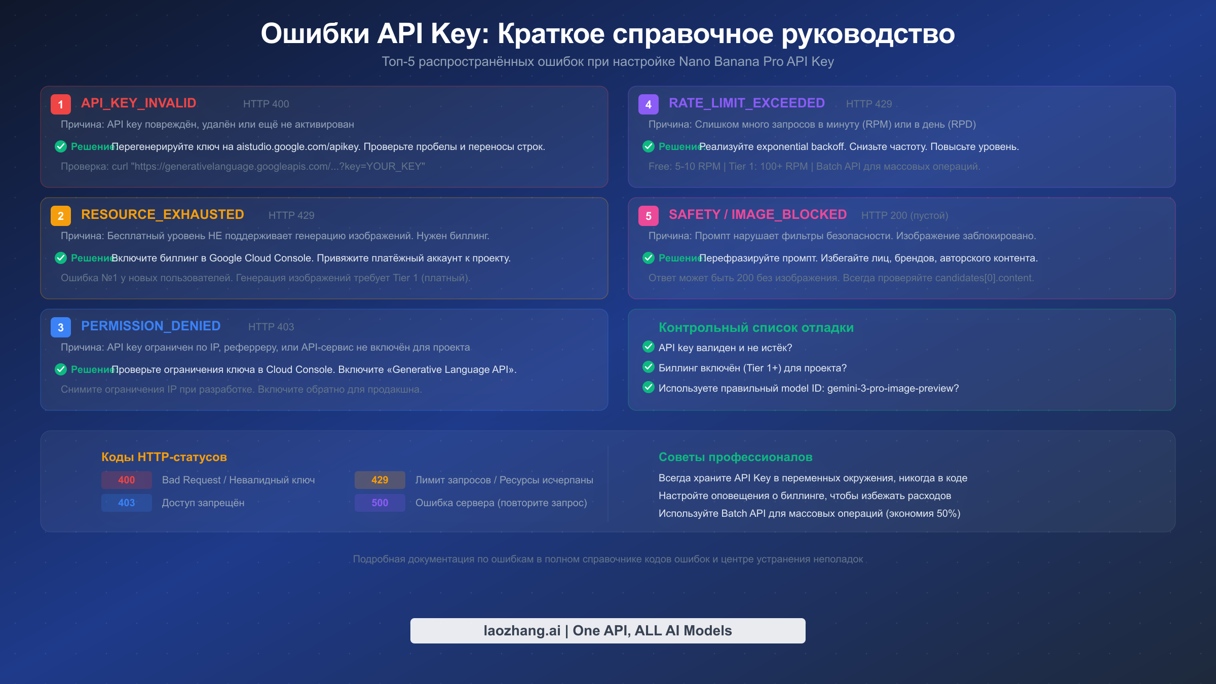 Краткое справочное руководство по топ-5 ошибкам API key с причинами и решениями