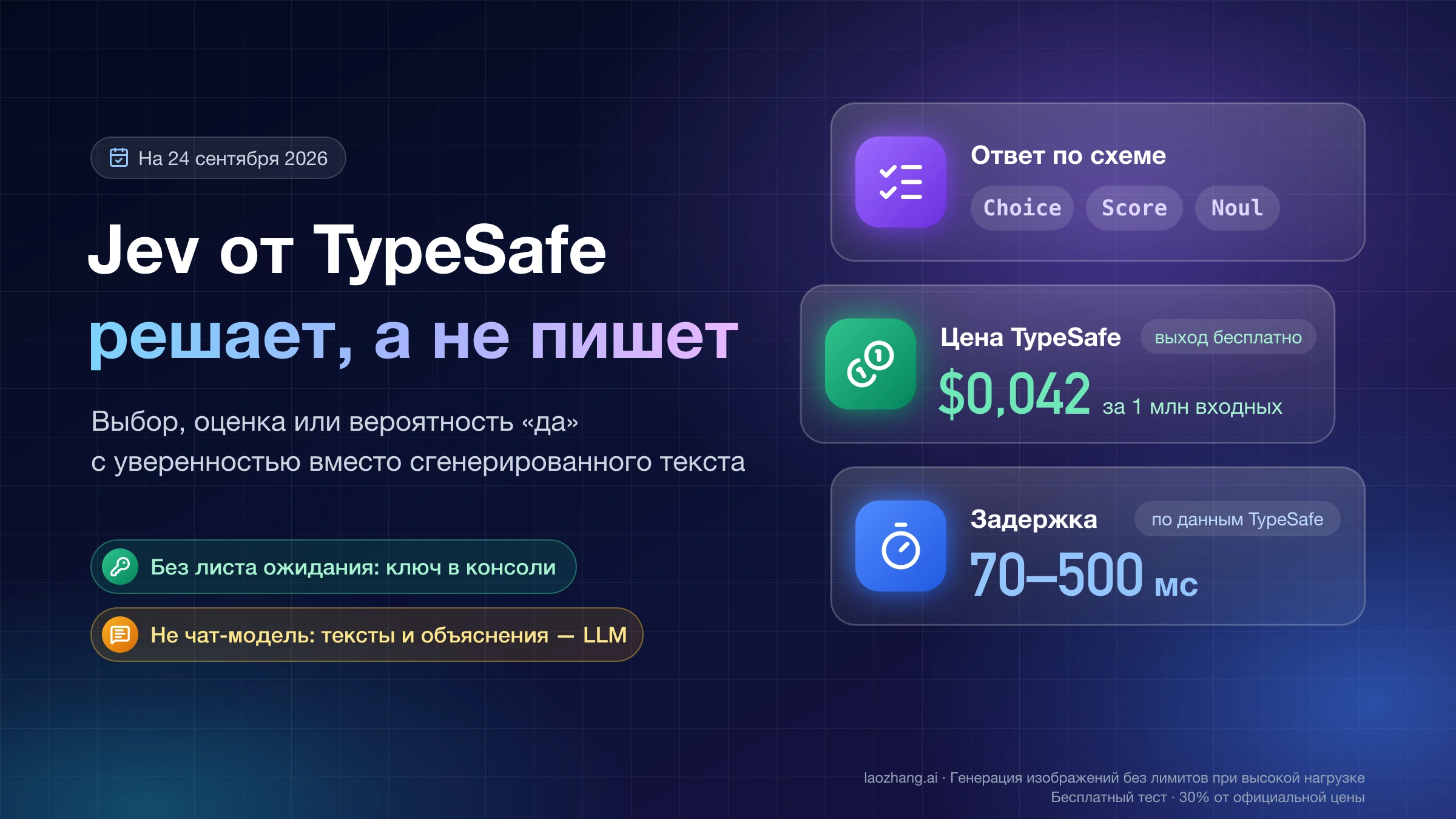 Обложка: Jev от TypeSafe решает, а не пишет — ответы Choice, Score и Noul, $0,042 за 1 млн входных токенов и задержка 70–500 мс