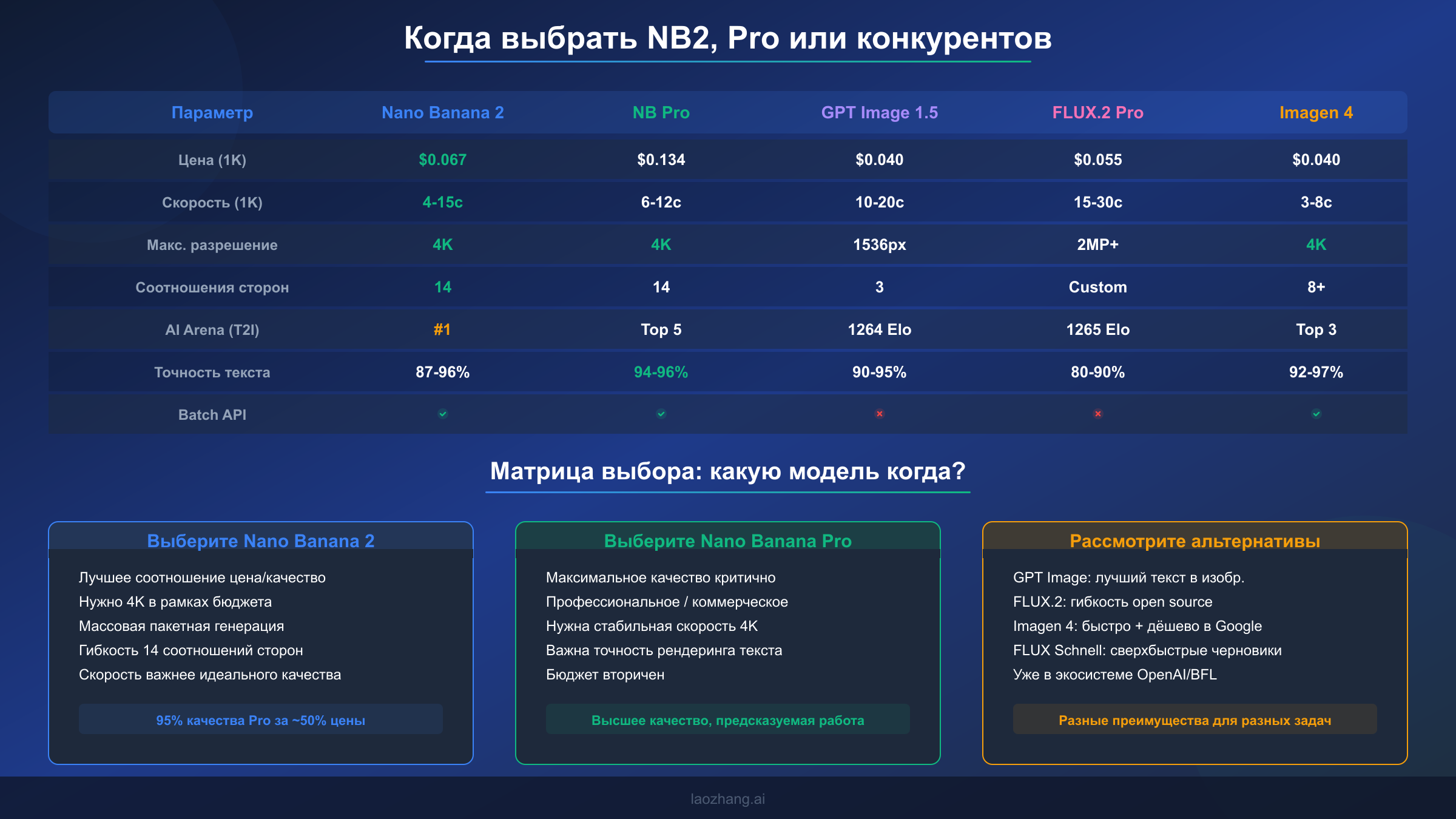 Сравнительная таблица Nano Banana 2 vs Pro vs GPT Image vs FLUX с матрицей принятия решений