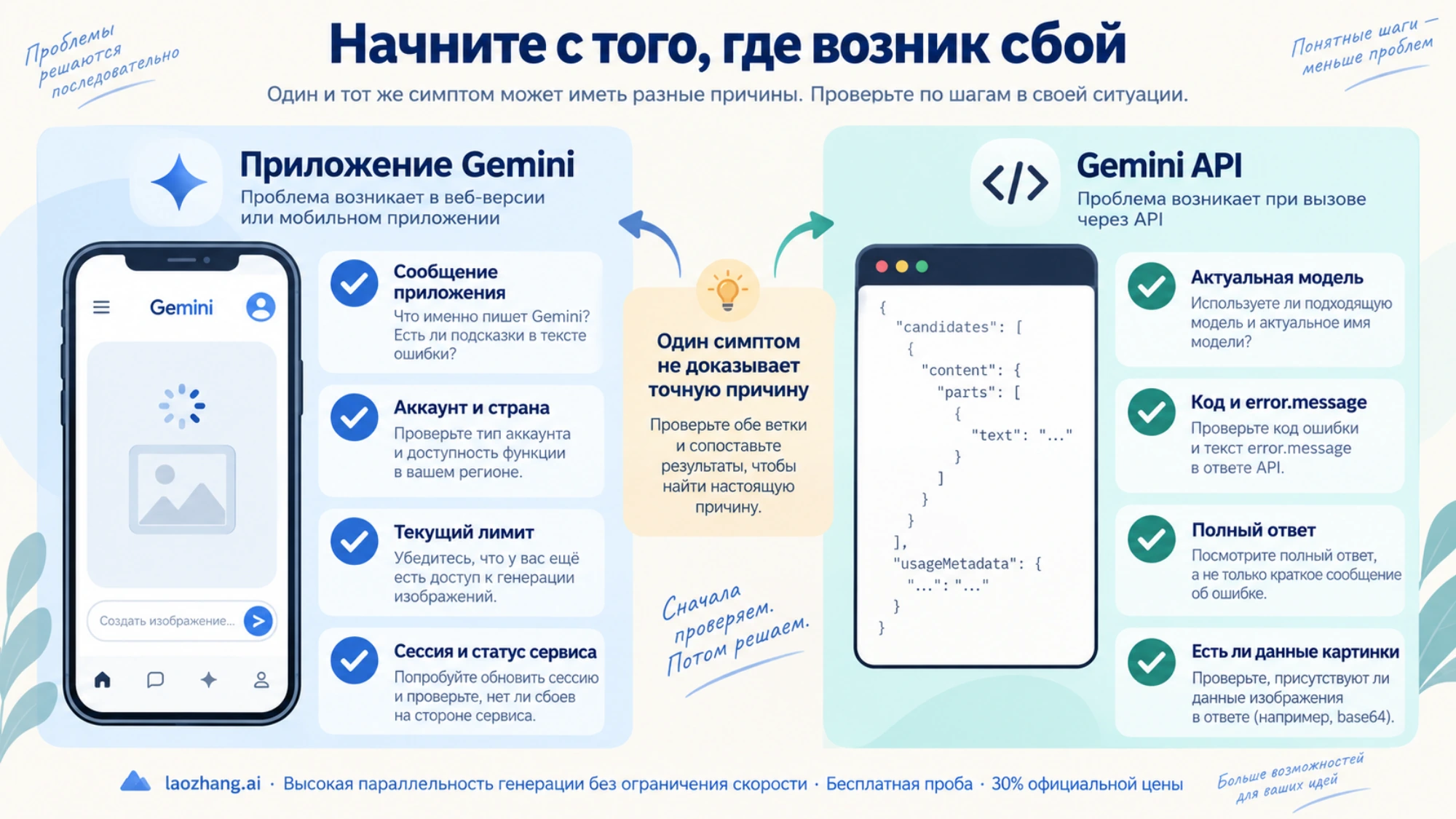 Начальные проверки отдельно для приложения Gemini и вызова Gemini API
