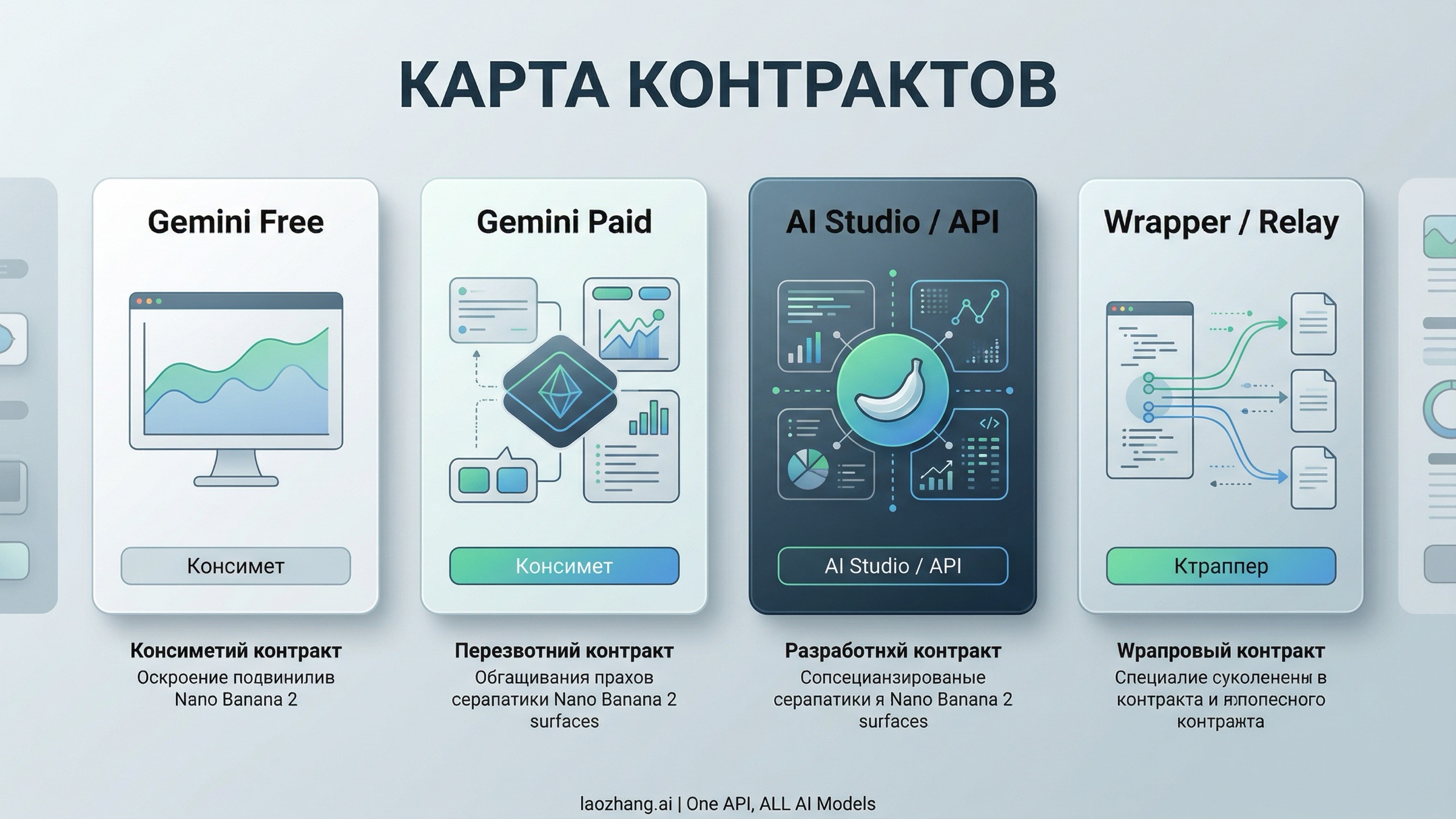 Карта контрактов Nano Banana 2 с бесплатным Gemini, платным Gemini, AI Studio/API и маршрутами через обертку