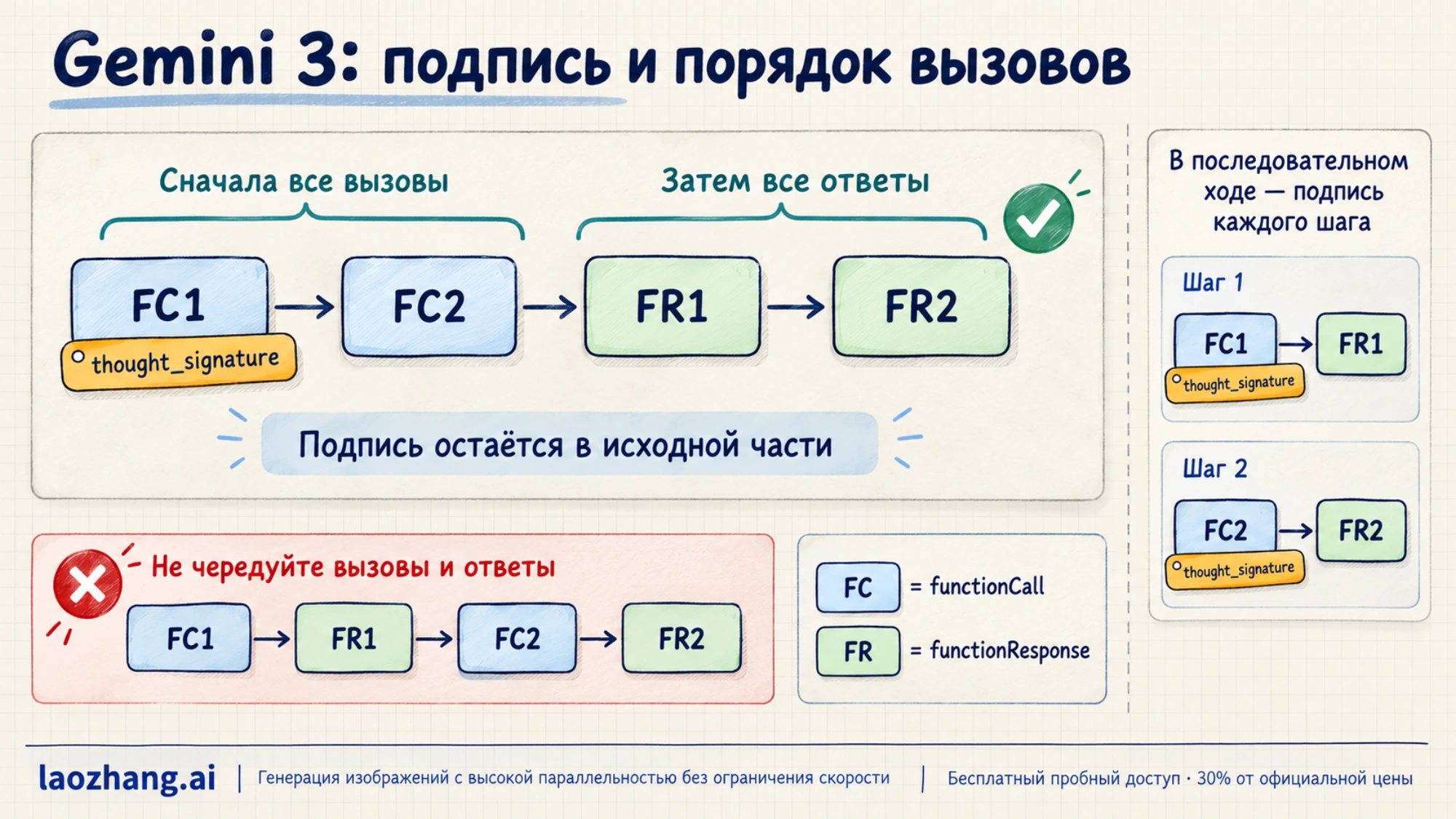 Подписи в вызовах функций Gemini 3: возвращать подписанные части и порядок параллельных вызовов