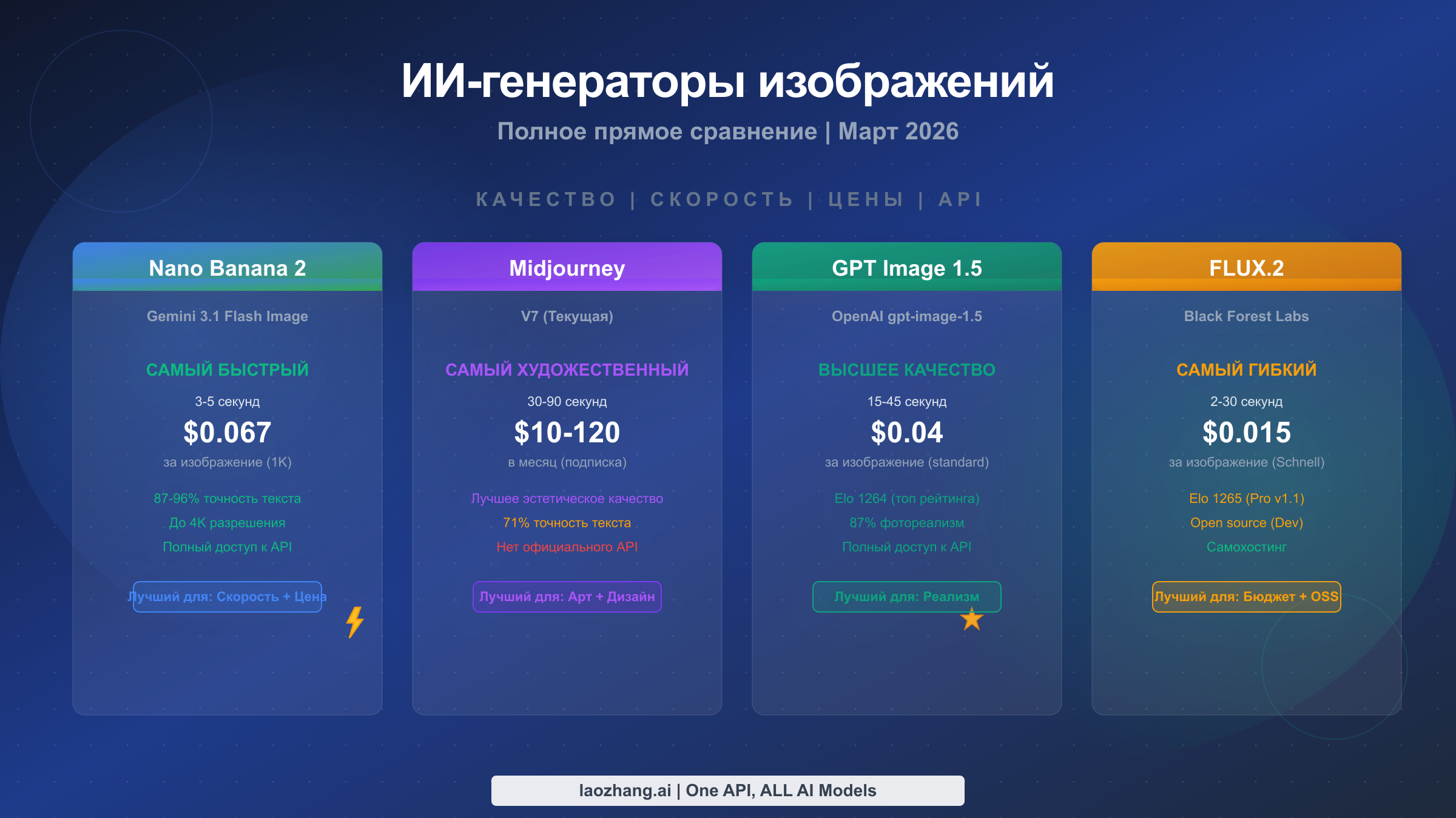 Nano Banana 2 vs Midjourney vs GPT Image 1.5 vs FLUX.2: полное сравнение (2026)