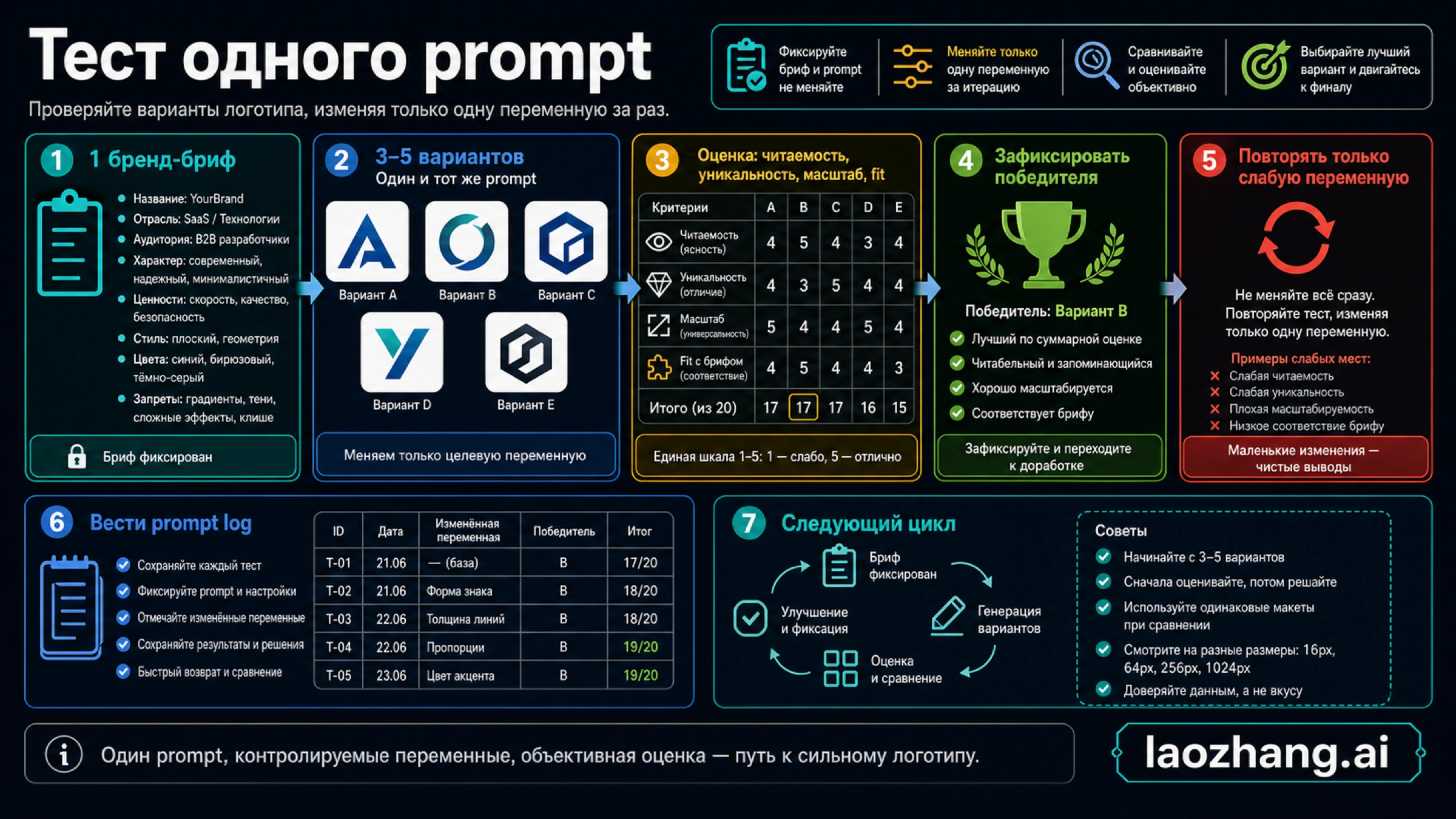 Same-prompt test workflow for logo prompts