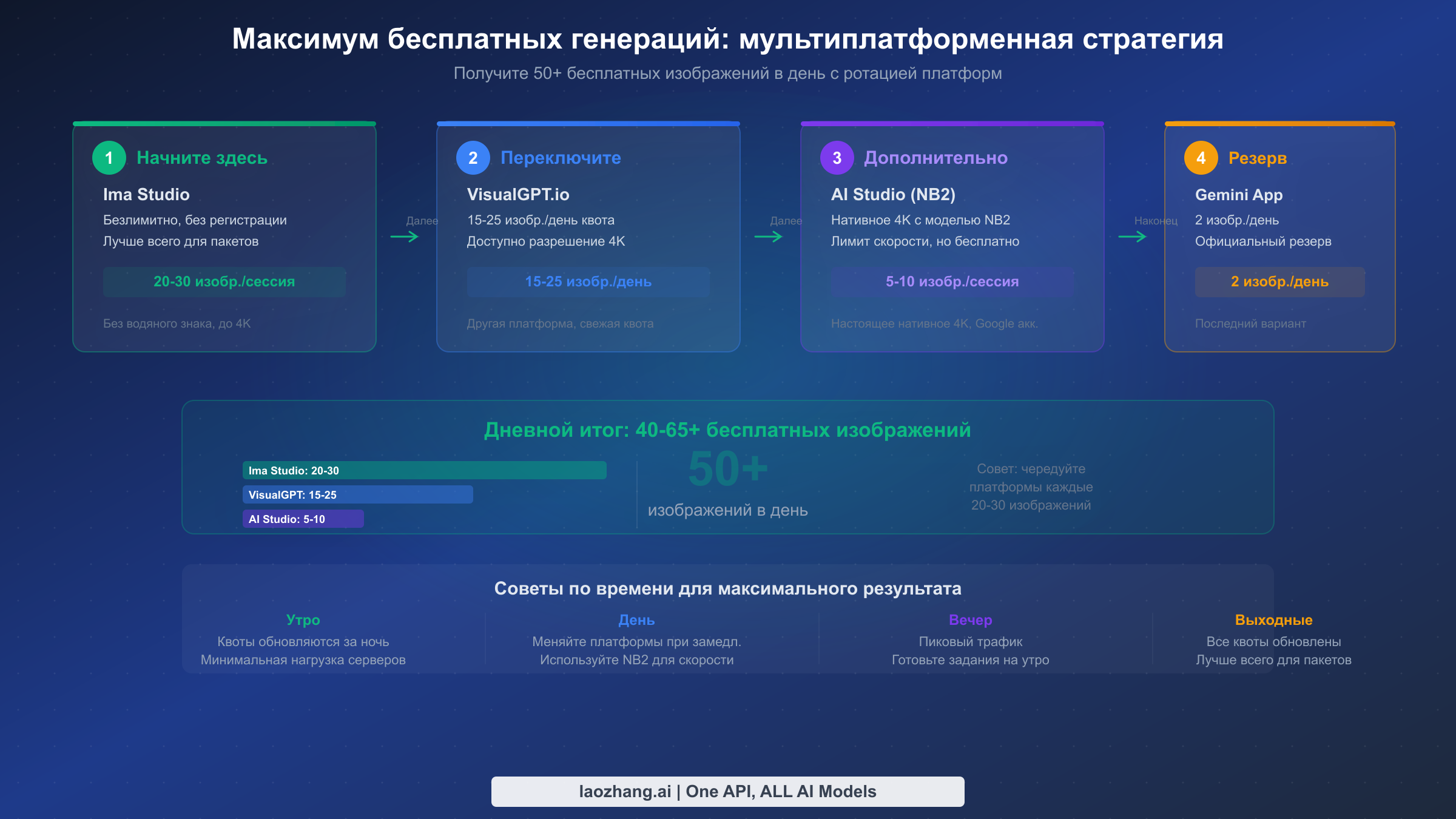 Стратегия ротации между платформами: как получить 50+ бесплатных изображений в день на 4 платформах