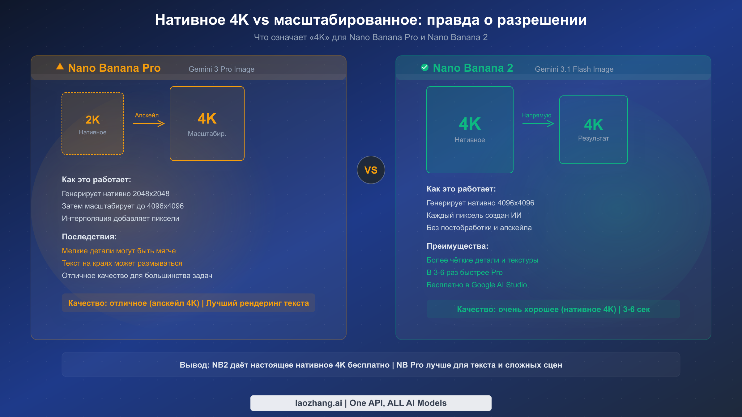 Визуальное сравнение: нативное 2K Nano Banana Pro с масштабированием до 4K и настоящее нативное 4K Nano Banana 2