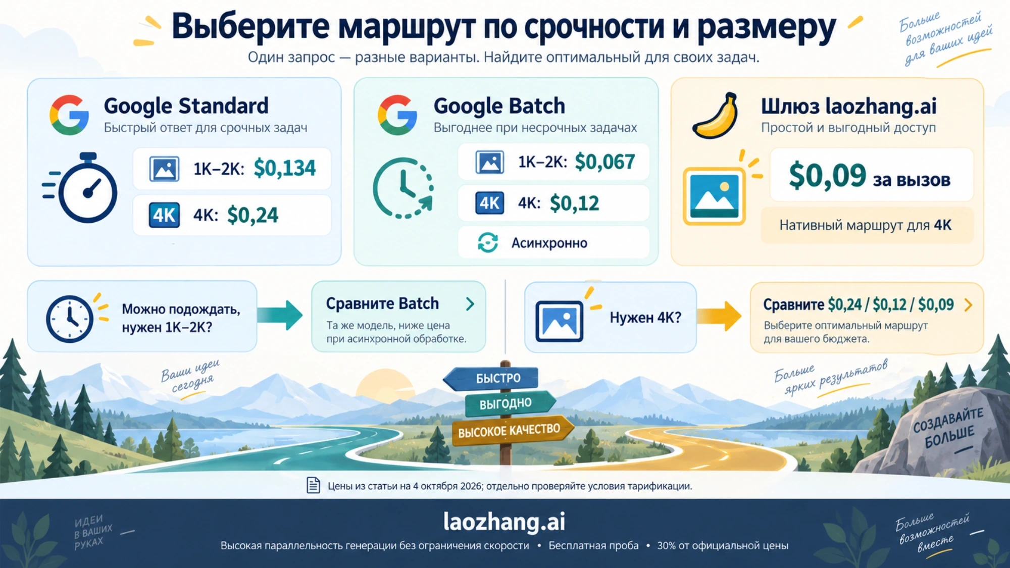 Выбор Google Standard, Batch или шлюза по размеру и цене