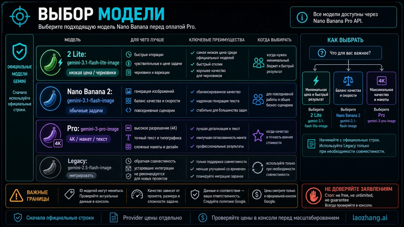 Сравнение Nano Banana 2 Lite, Nano Banana 2, Nano Banana Pro и legacy Gemini image model