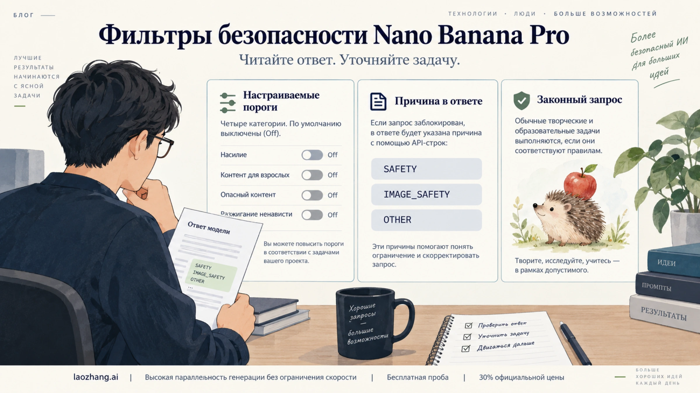 Настраиваемые пороги, причины отказа и законная задача в Nano Banana Pro