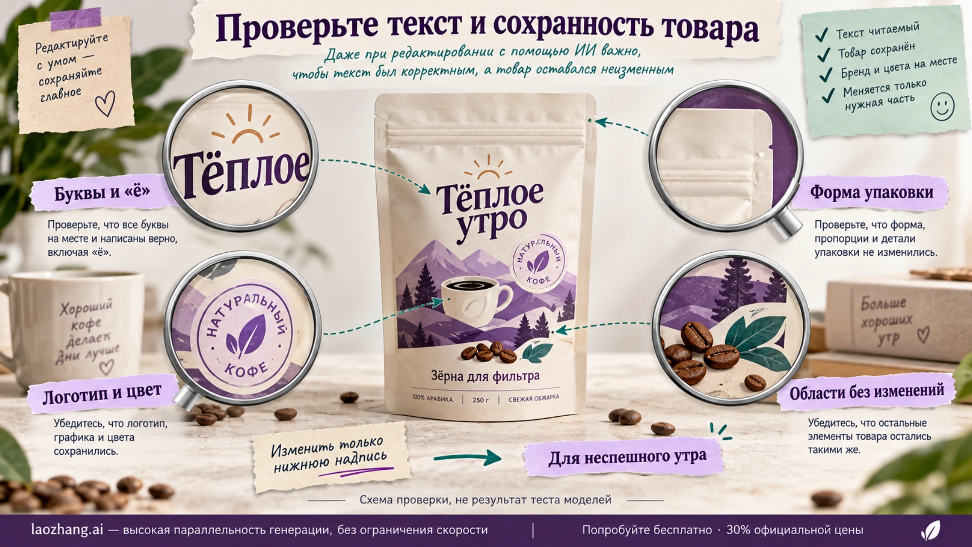 Схема проверки кириллицы, формы упаковки, логотипа и неизменённых областей при редактировании