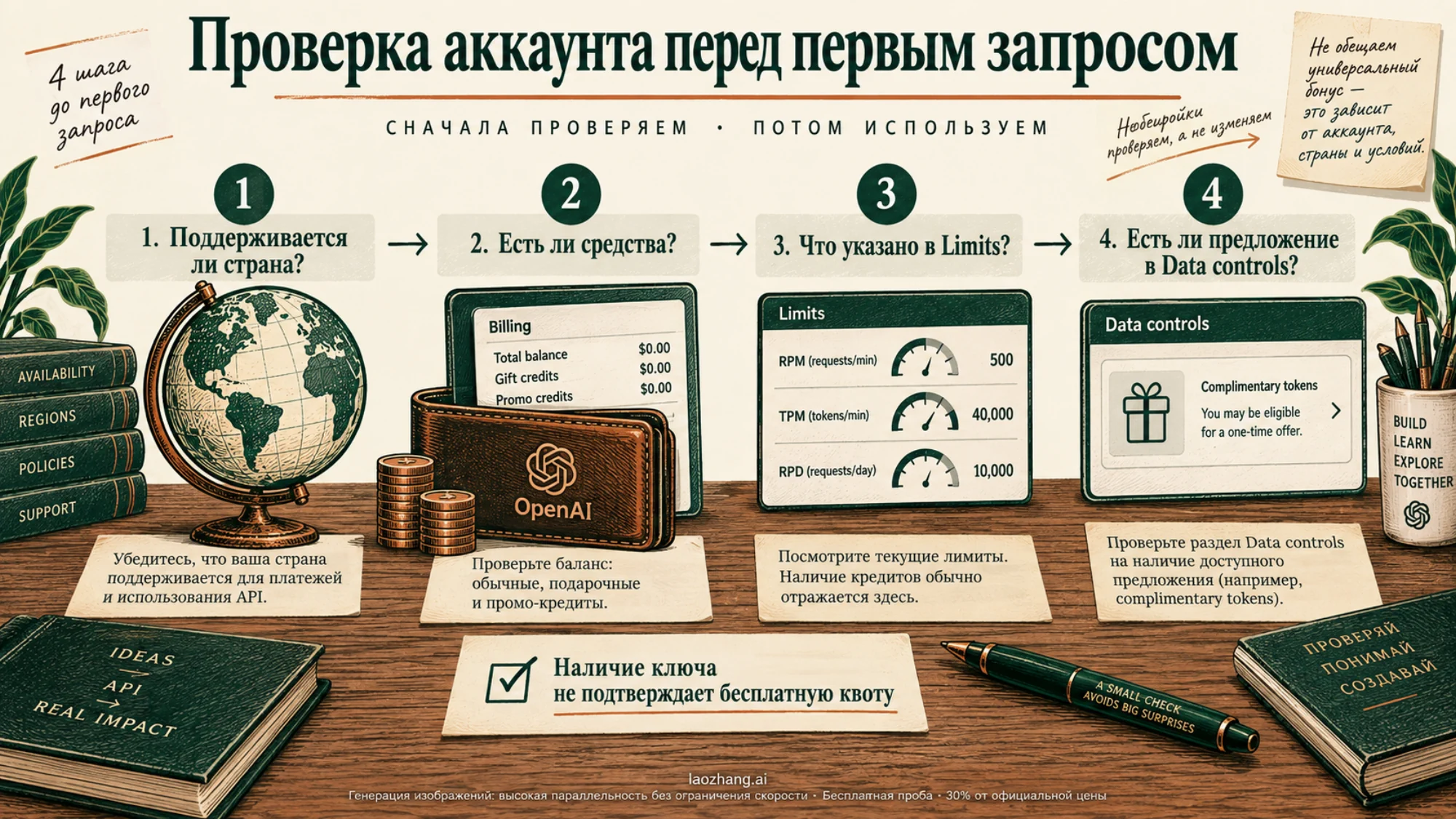Проверка страны, доступных средств, ограничений в Limits и предложения в Data controls