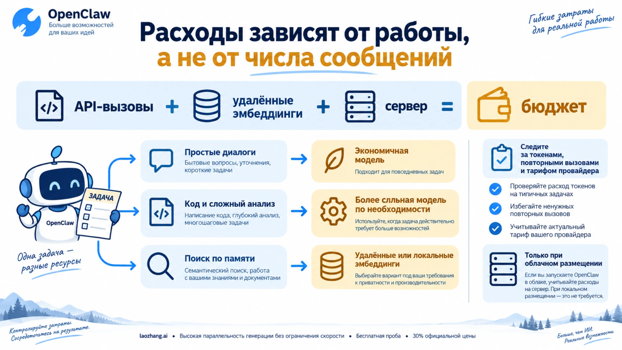 Состав бюджета OpenClaw и выбор модели для разных задач